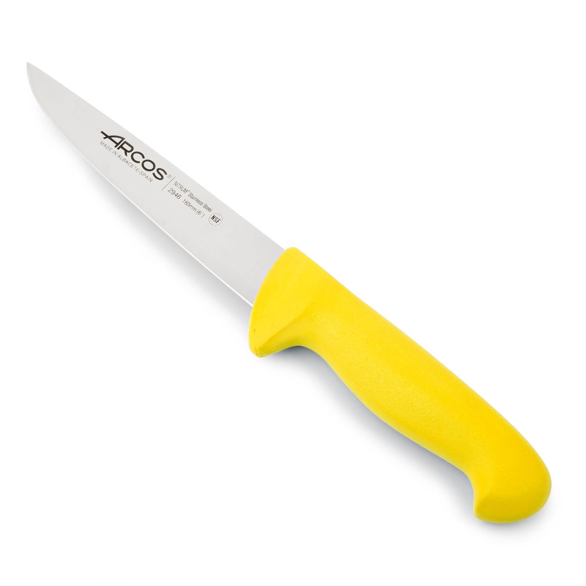 Arcos Cuchillo carnicero Acero Inoxidable Nitrum y Hoja 200 mm. Cuchillo cocina profesional cortar carne, pescado y verduras. Mango ergonómico polioximetileno. Serie 2900. Color amarillo.