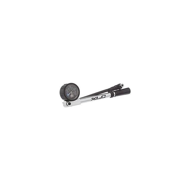 XLC - Hinchador para horquilla de suspensión XLC PU-H03 Highair Pro con manómetro integrado y racor de alta precisión para bicicletas de montaña y carretera, diseño plata/negro