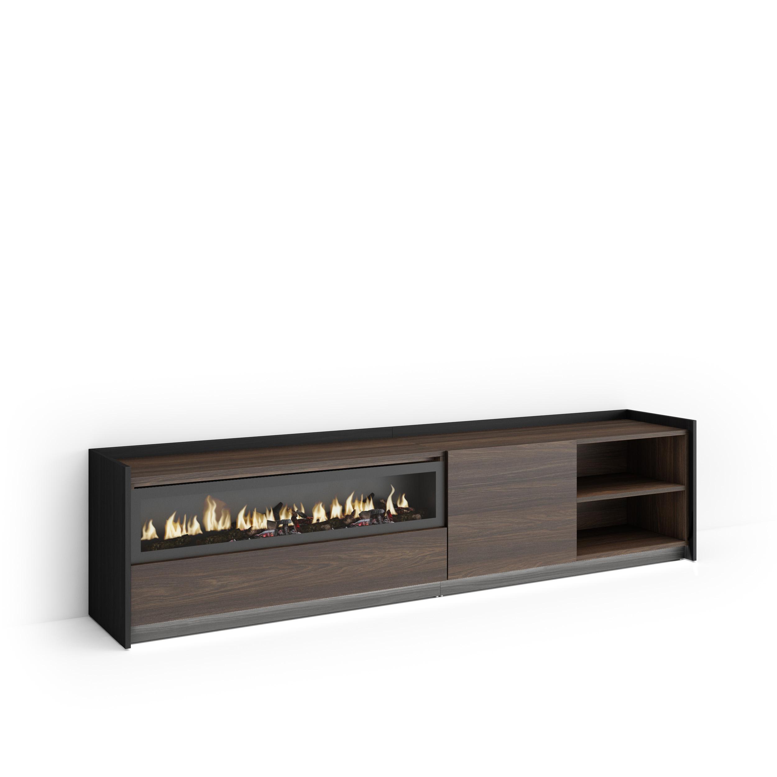 Mueble TV, Televisión, 207x37x50cm, Para TV hasta 80", Chimenea eléctrica, LED