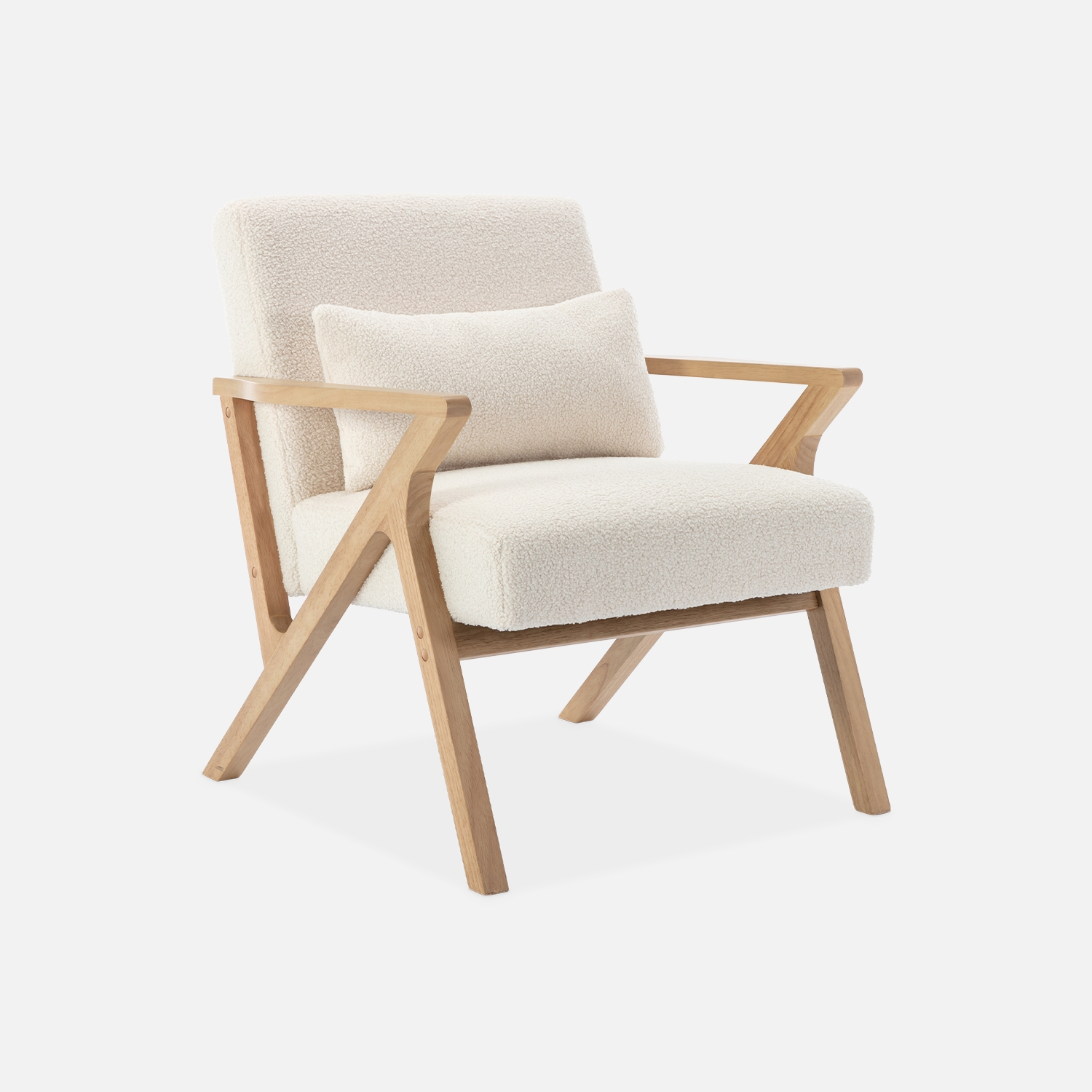 sweeek - Sillón estilo escandinavo de madera de hevea borreguito , Antoine borreguito , 70x75x81