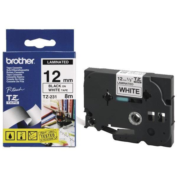 Cinta Brother P-Touch negra sobre blanca, TZ231
