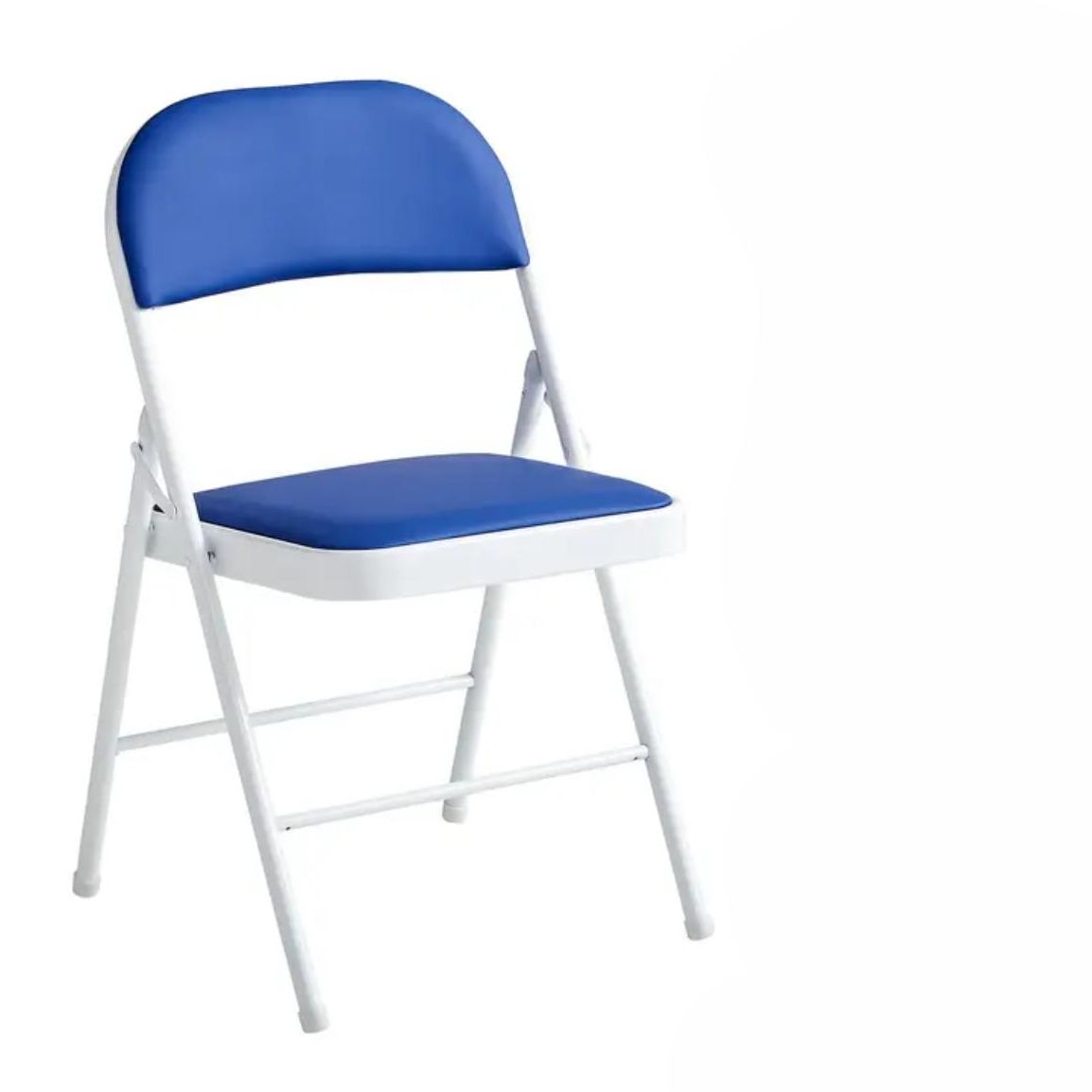 ORION91 Silla ELARA Plegable (46x46x79 cm) Metal Blanco y Asiento Acolchado Piel Sintética AZUL Cocina Comedor Jardín Camping  - SpazioLuzio