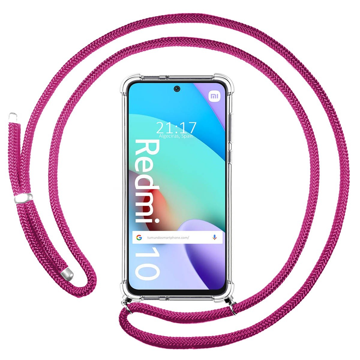 Funda Colgante Transparente para Xiaomi Redmi 10 (2021/2022) con Cordon Rosa Fucsia