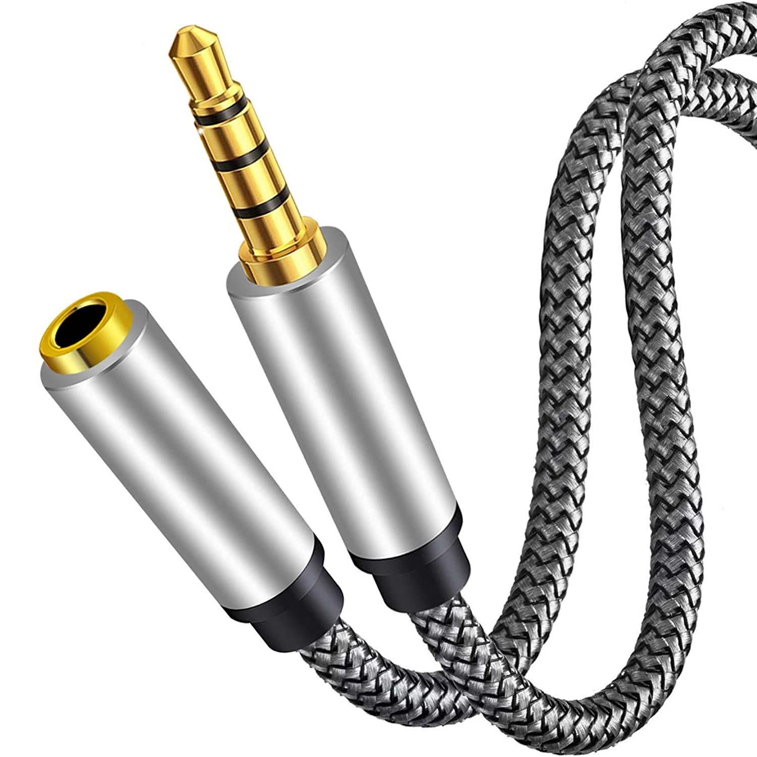 CABLEPELADO Cable alargador Jack 3.5 mm con microfono 4 Pines, Alargador Auriculares 3.5mm, Macho a Hembra, Compatible con Compatible con PS5 / PS4, Cascos, Altavoz, PC, Móvil, Nylon, 5 metros
