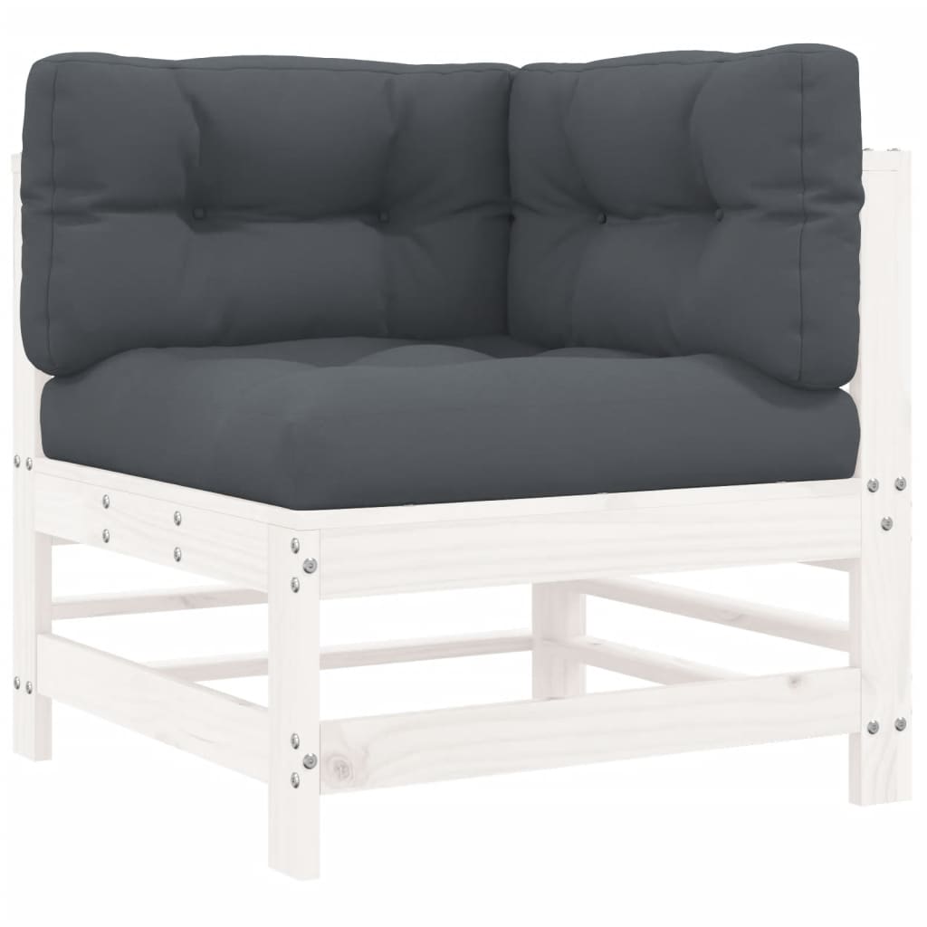 Vidaxl Sofá Esquinero de Madera Maciza de Pino Natural con Cojines - Conjunto Terraza Muebles Jardín Exterior