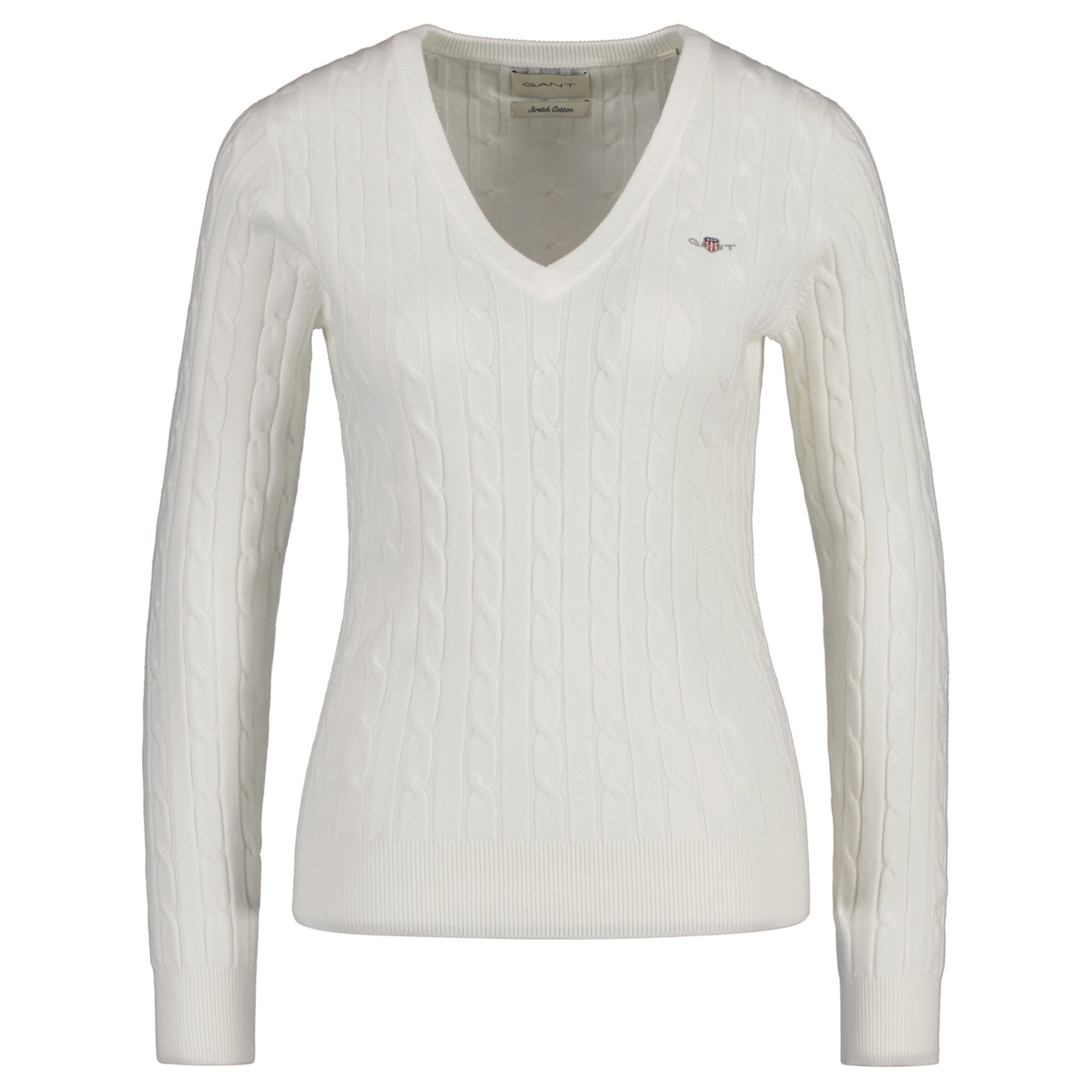 GANT Jersey de punto trenzado para mujer - STRETCH COTTON CABLE V-NECK, punto por cable STRETCH COTTON CABLE V-NECK