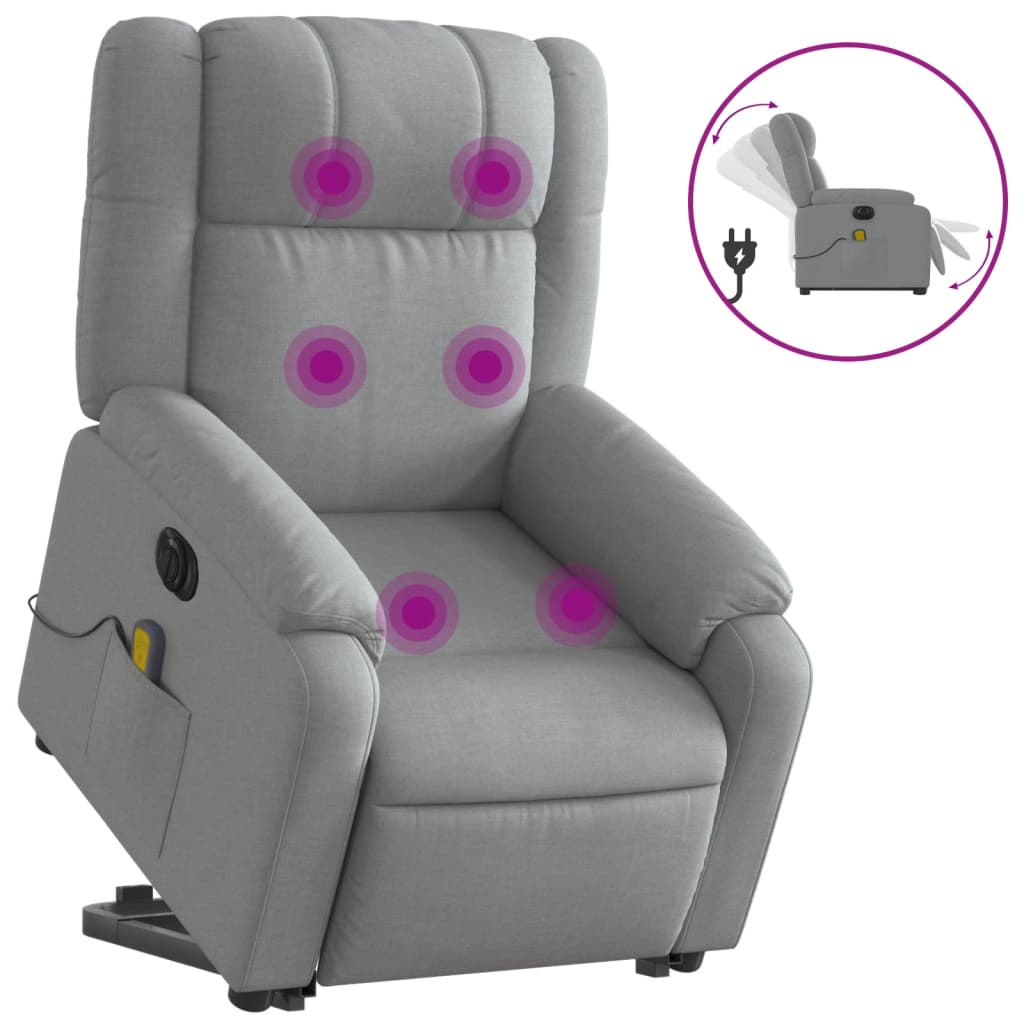 Vidaxl Sillón de Masaje Eléctrico Reclinable Tela Gris Claro, Gris Oscuro, Negro