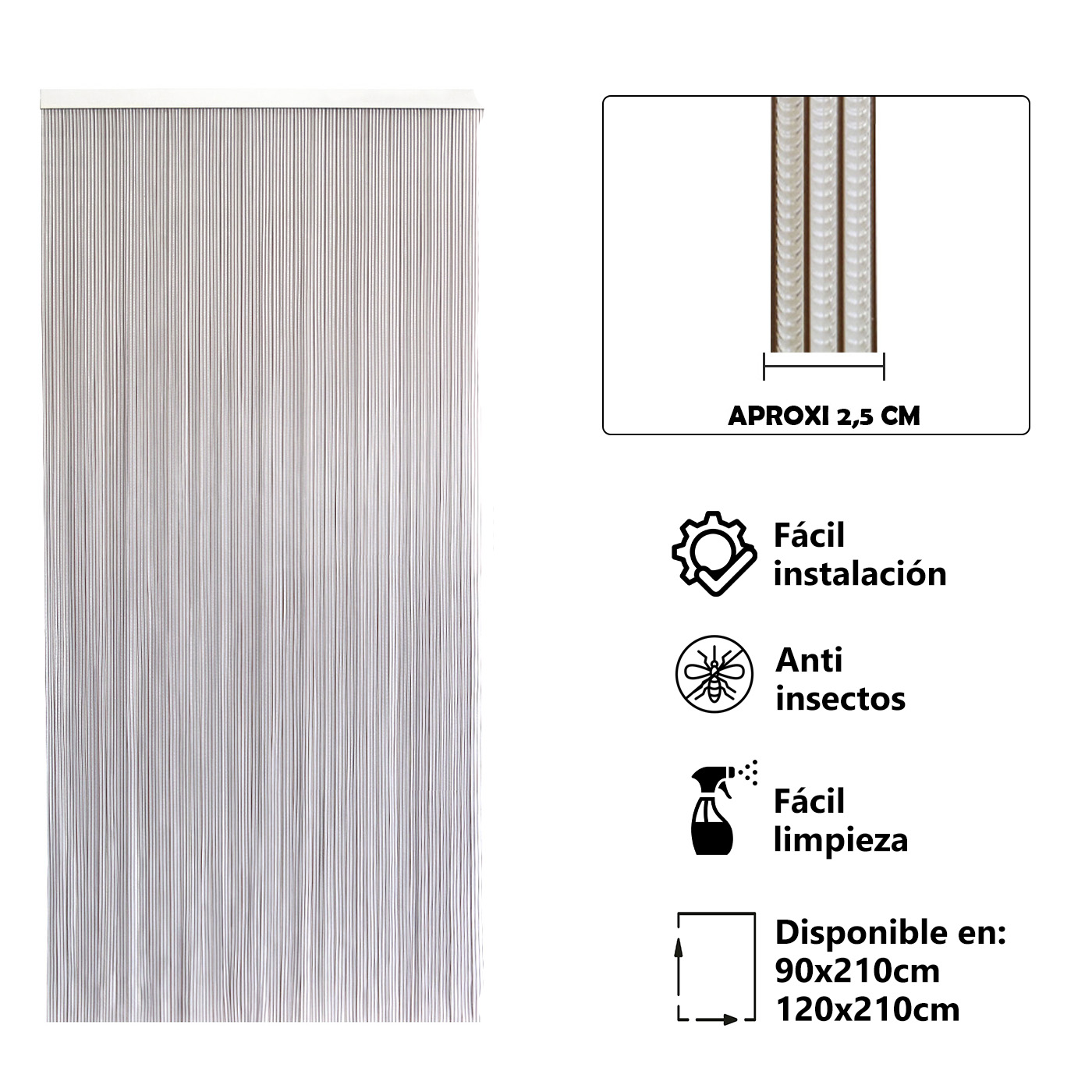 Cortina Plana de PVC Anti insectos para Puerta Exterior o Interior, Material PVC – Libre de Insectos
