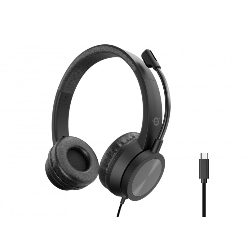 Conceptronic - POLONA05BC auricular y casco Auriculares Alámbrico Diadema Llamadas/Música USB Tipo C Negro POLONA05BC