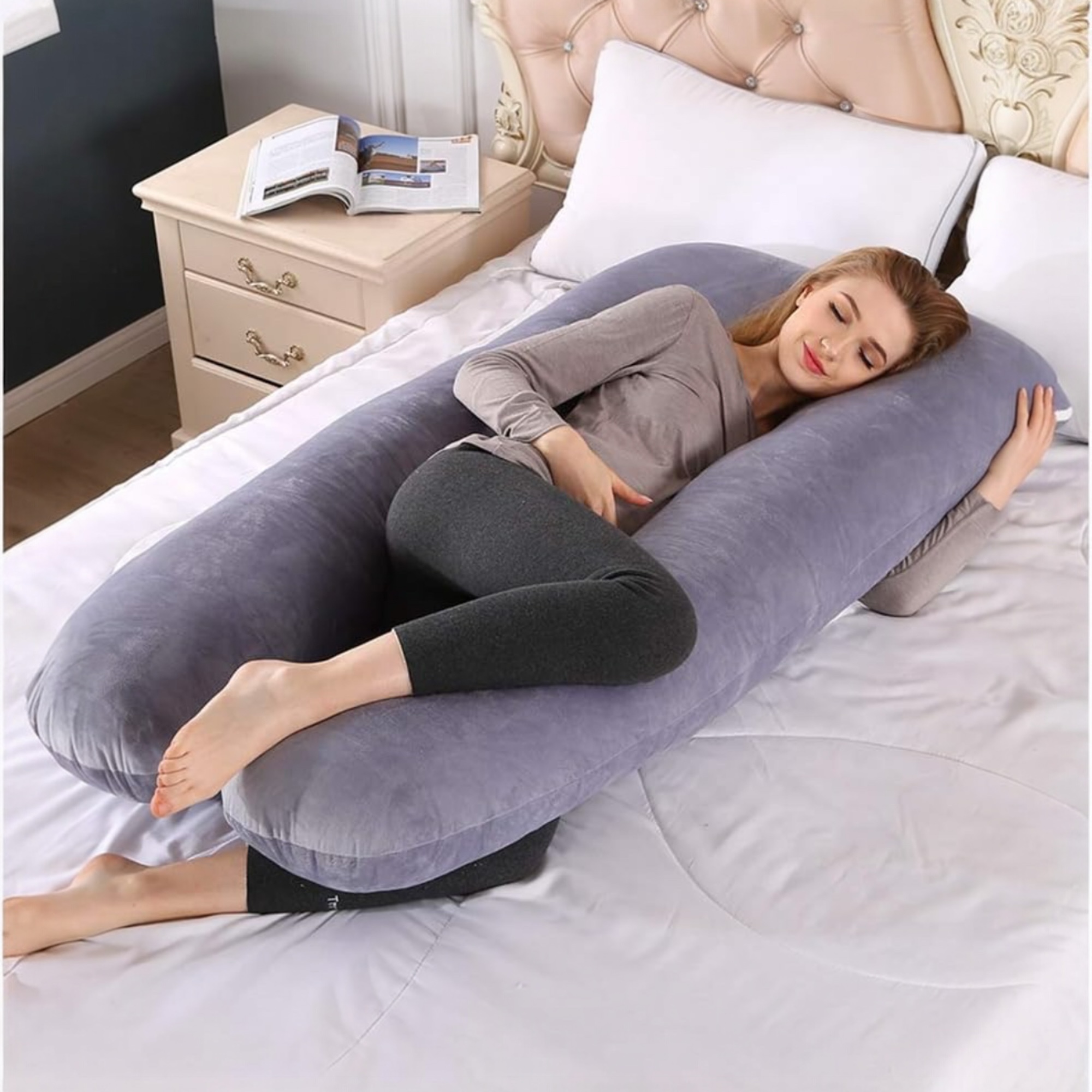 Almohadas De Embarazo para Dormir, Almohada De Cuerpo Completo, Grande En Forma De U Almohada De Cuerpo Completo, Almohada Ultra Suave con Funda Extraíble, Terciopelo, Almohada Dormir, Sleep Confort Almohada, Forma de U Almohada (ALMOHADA-001 2790)