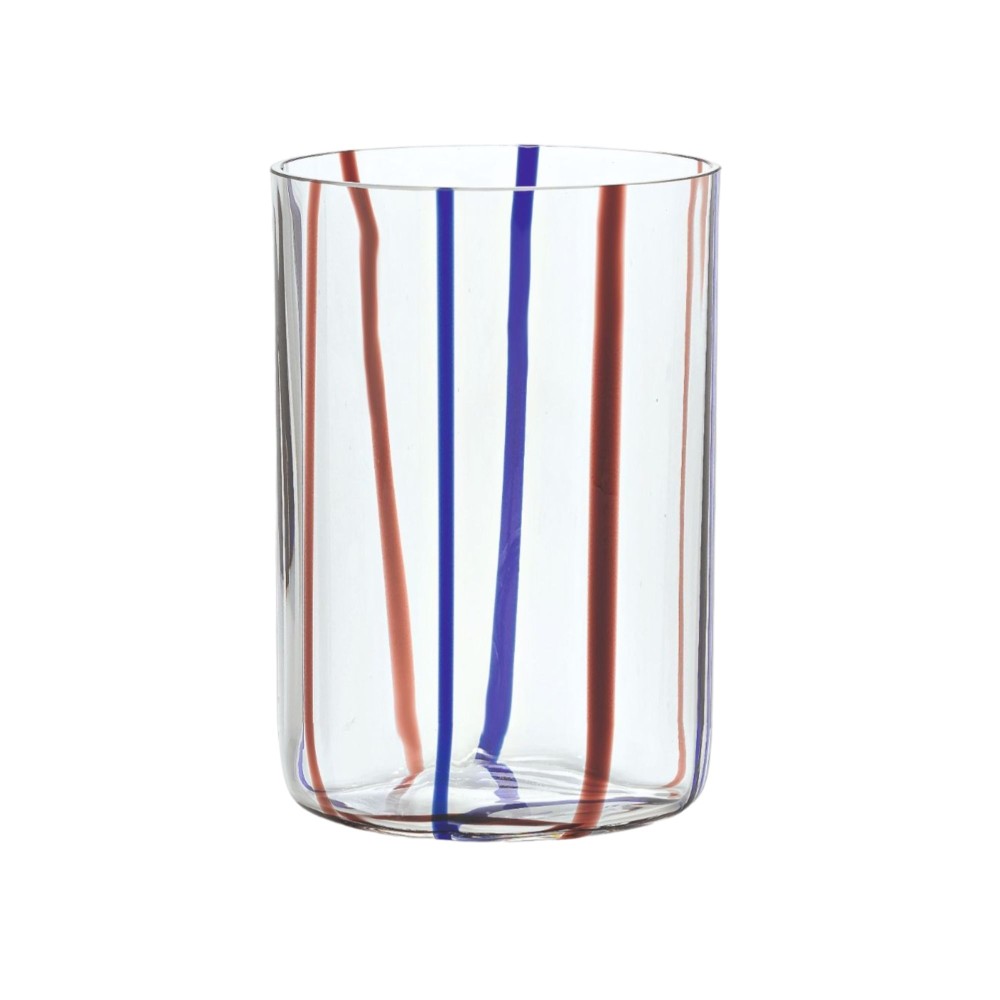 Vaso Tirache Zafferano en vidrio borosilicato bicolor azul amatista, caja de 6 piezas
