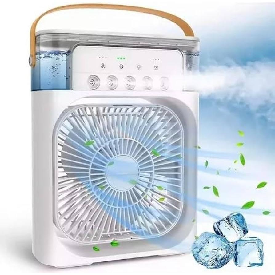Ventilador portátil Enfriador de aire 4 en 1 – Ventilador – Humidificador – Aromaterapia y luz LED de colores