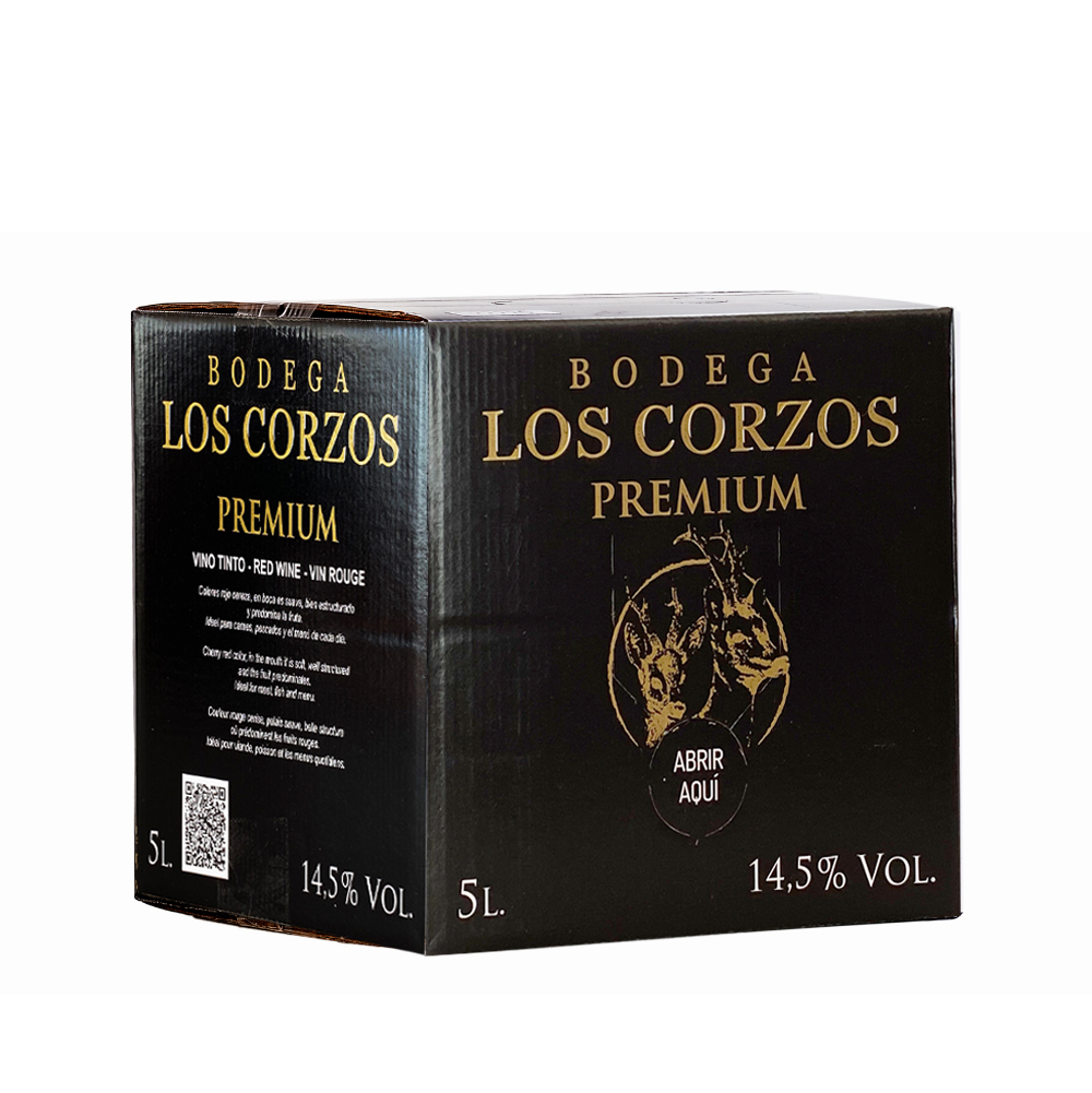 Los Corzos - BODEGA LOS CORZOS Bag in Box 5L Vino Tinto PREMIUM 14,5 % Vol, vino tinto con grifo y asa incorporada, la máxima calidad de Bodega Los Corzos