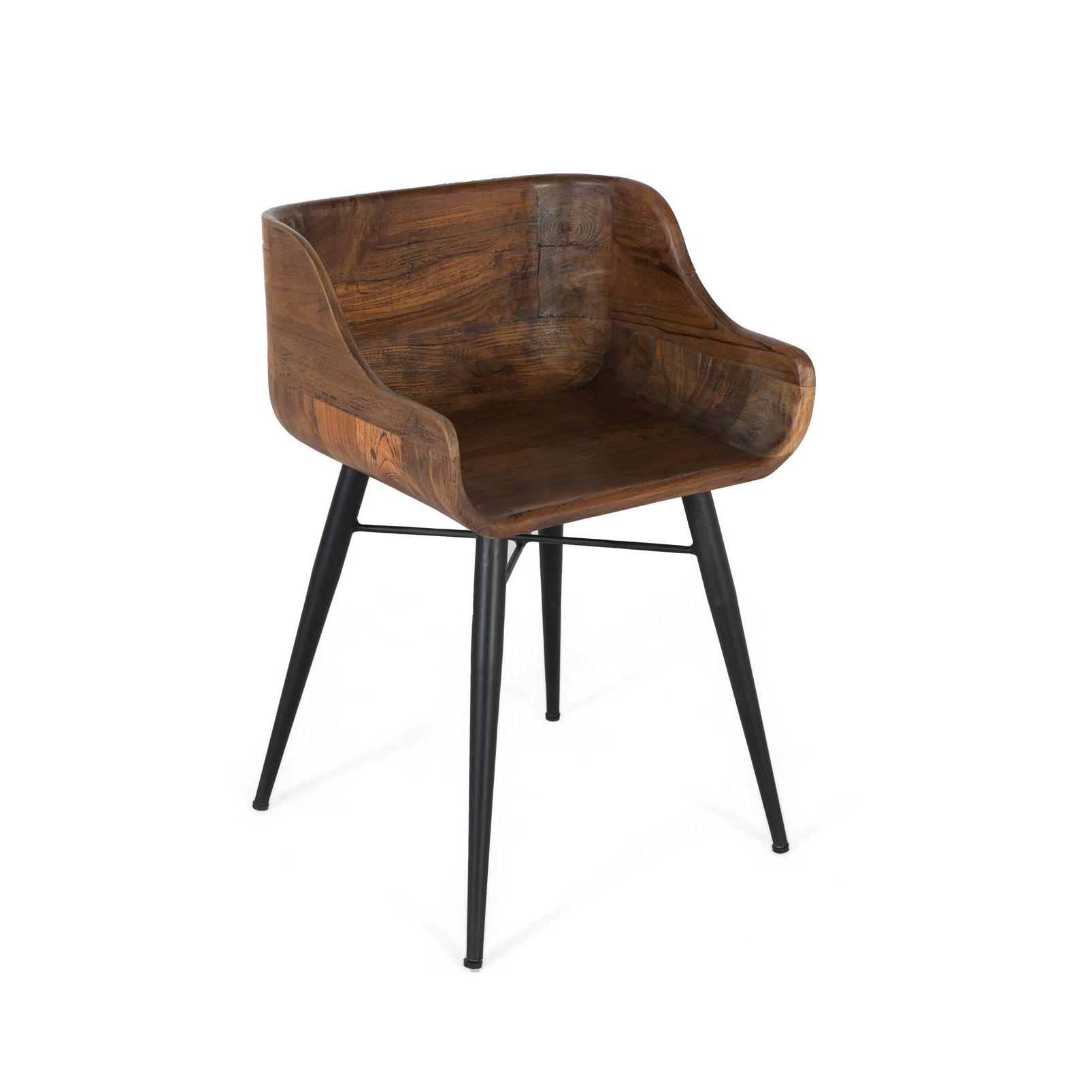Silla fabricada en madear de teca y patas de hierro70X45X40