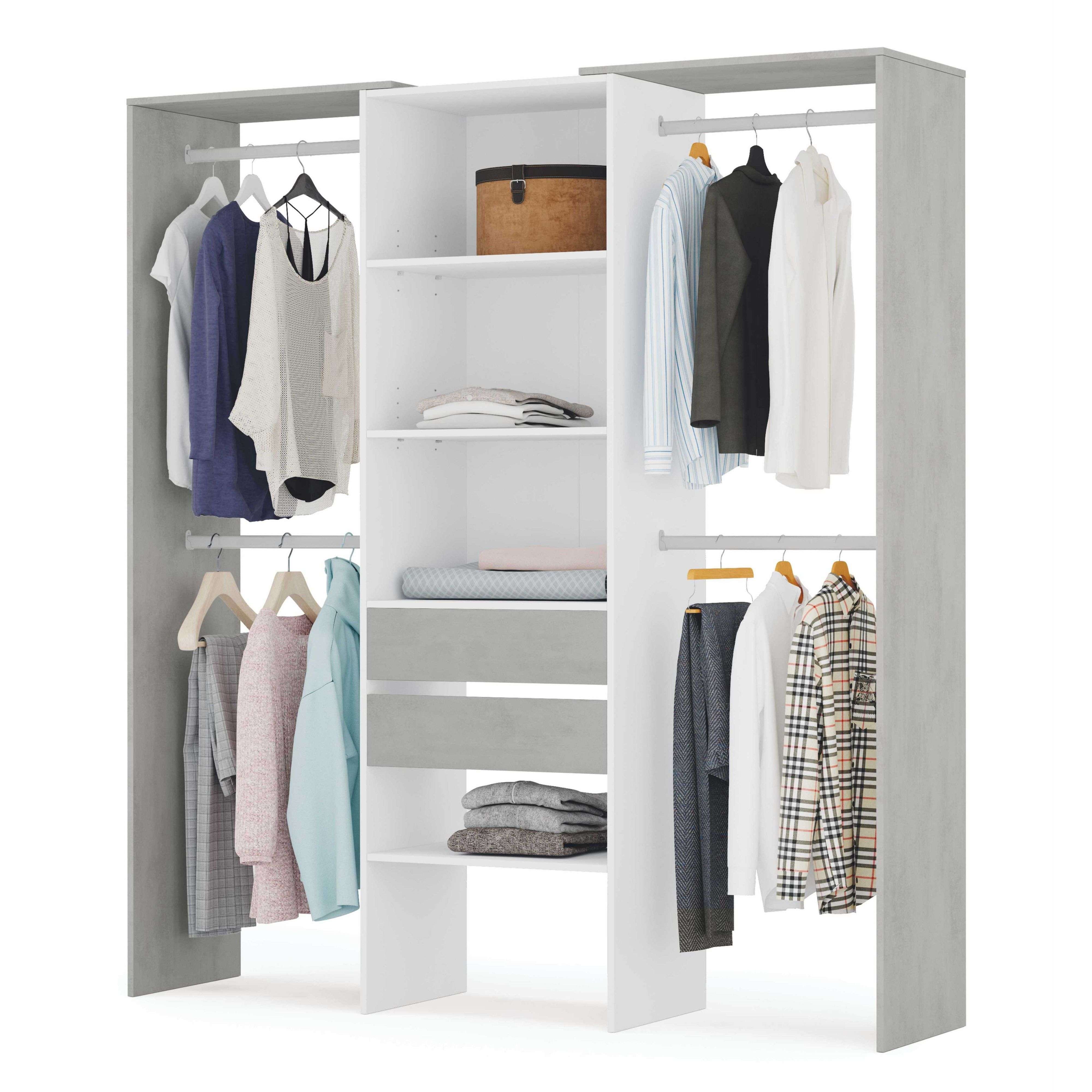Miroytengo Armario vestidor Dress Blanco - Cemento 179cm (ancho) x 202cm (alto) - Blanco - Cemento