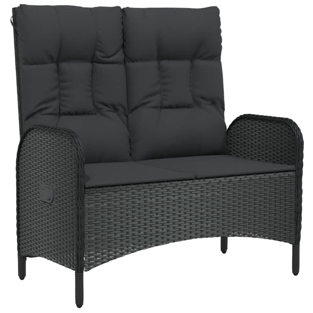 vidaXL Banco de jardín reclinable con cojines ratán PE negro 107 cm