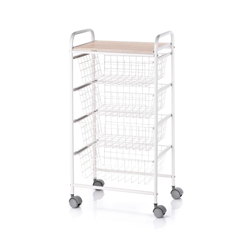 DON HIERRO - Carrito de Cocina FIESTA con 4 Cestas Extraíbles – Mueble Auxiliar Versátil, Blanco y Haya-