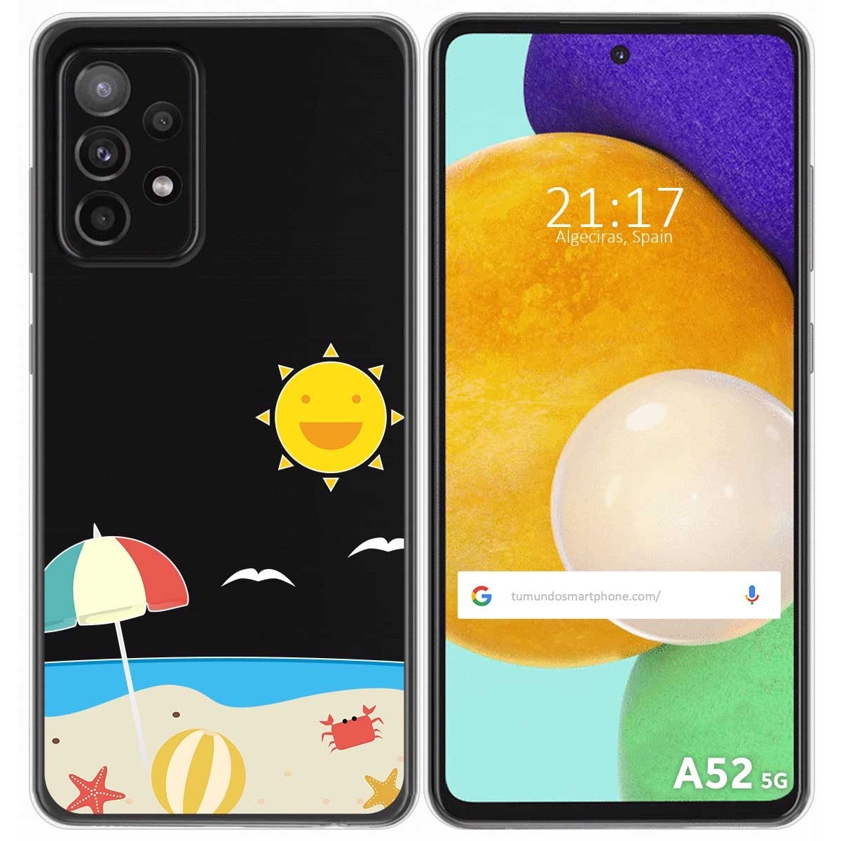 Tumundosmartphone Funda Gel Transparente para Samsung Galaxy A52 / A52 5G / A52s 5G diseño Playa Dibujos