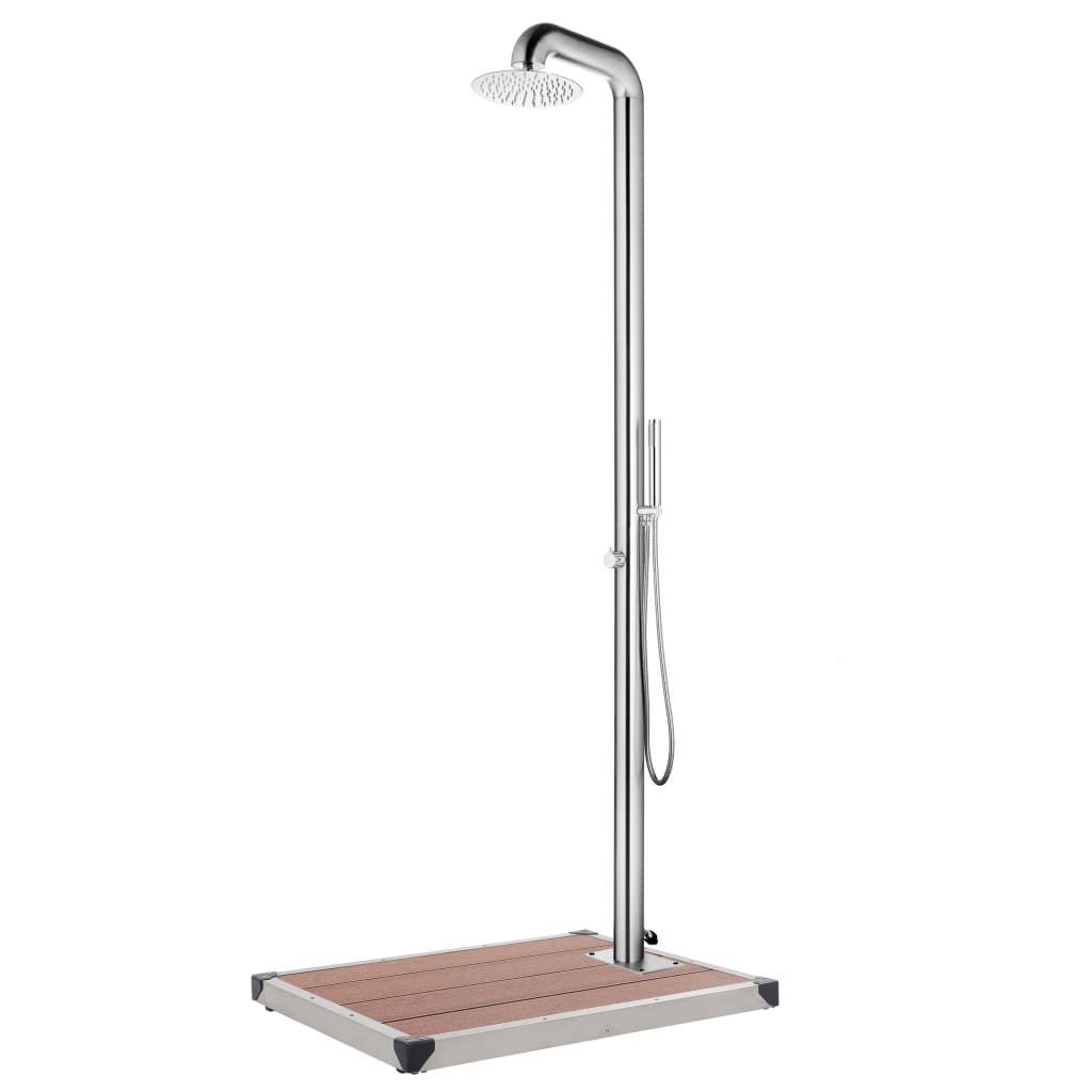 vidaXL Ducha de Jardín con Base 230 cm Acero Inoxidable Soporte Playa Color Gris,  Marrón, y mas