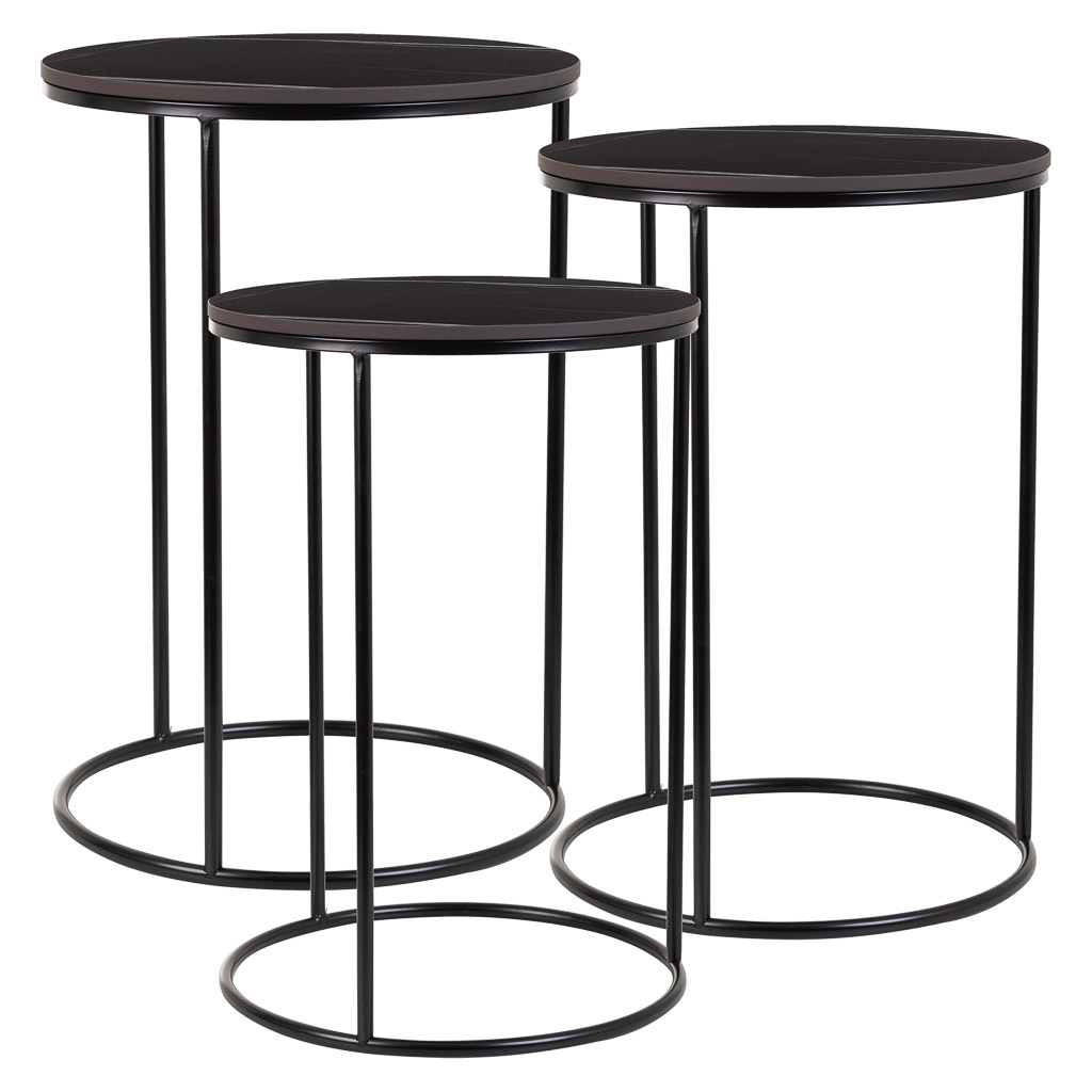 WANDERLUST DECO Mesas Set 3pzas de Metal Negro 29x29x46h-34x34x52h-39x39x57h Cm
