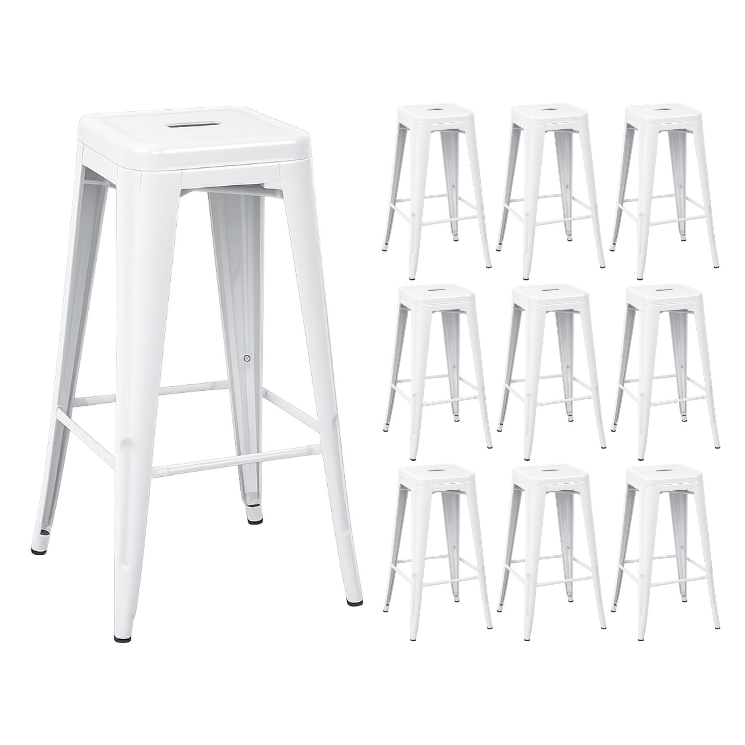 Pack 10 Taburetes Medios Industriales Apilables de Acero 43x43x76cm Thinia Home