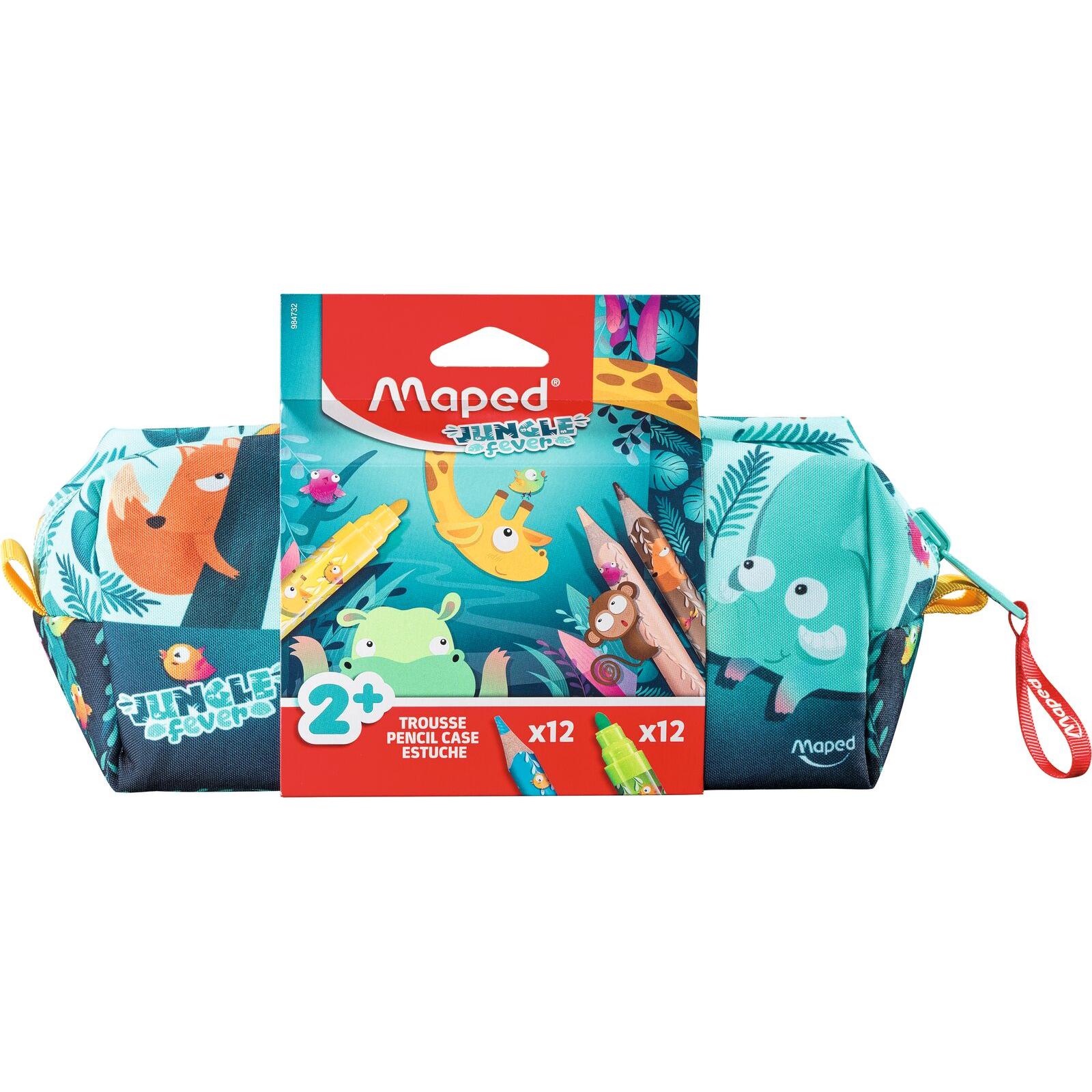 Maped Estuche Jungle Fever con 12 Rotuladores + 12 Lápices - Creatividad y Color en tu Material Escolar - Espacio Eficiente