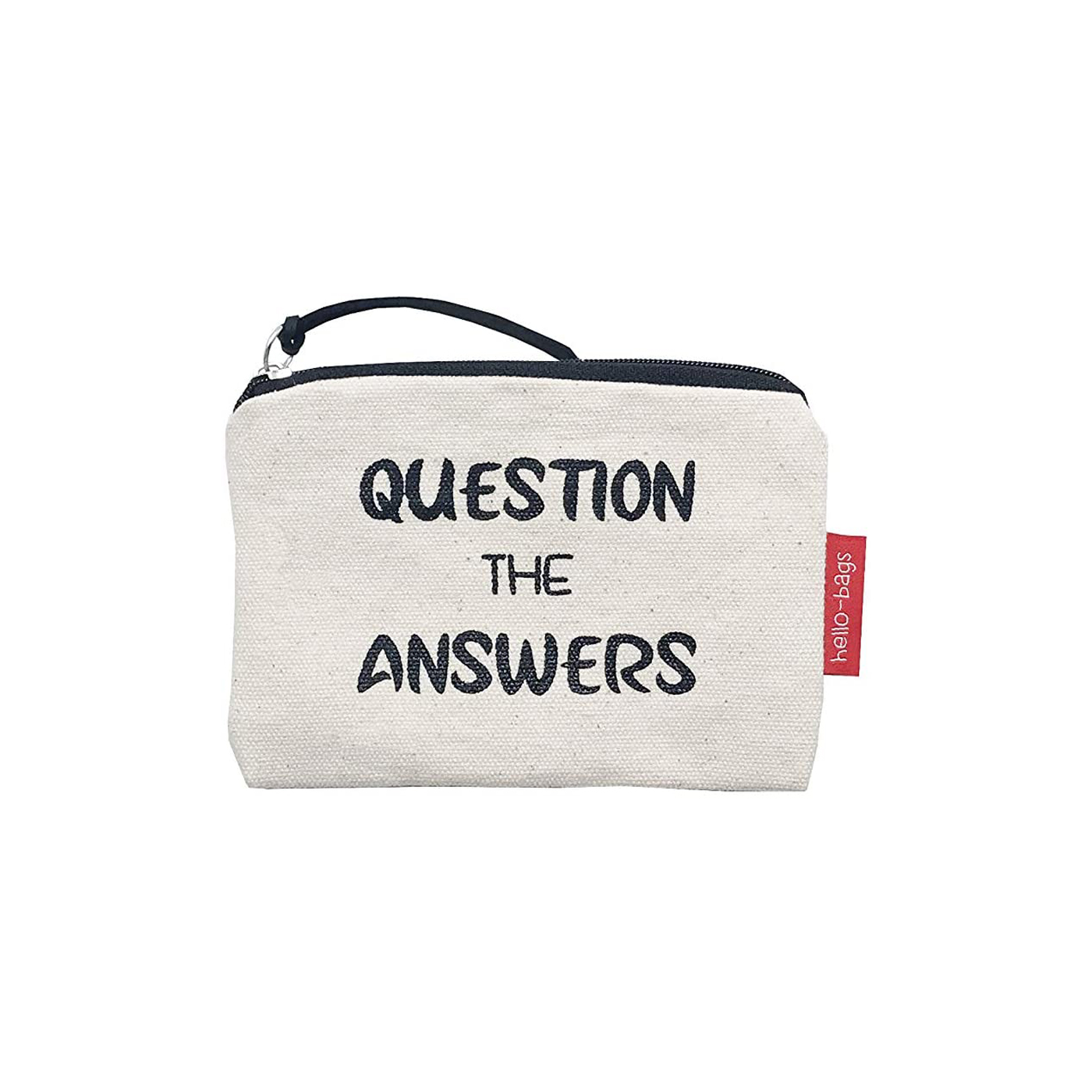 Hello-Bags. Bolso Monedero / Billetero / Tarjetero con cremallera y forro interior. Exterior: Algodón 100%. Incluye sobre kraft de regalo. Modelo: "QUESTION". Crudo / Negro. 14x10 cm.