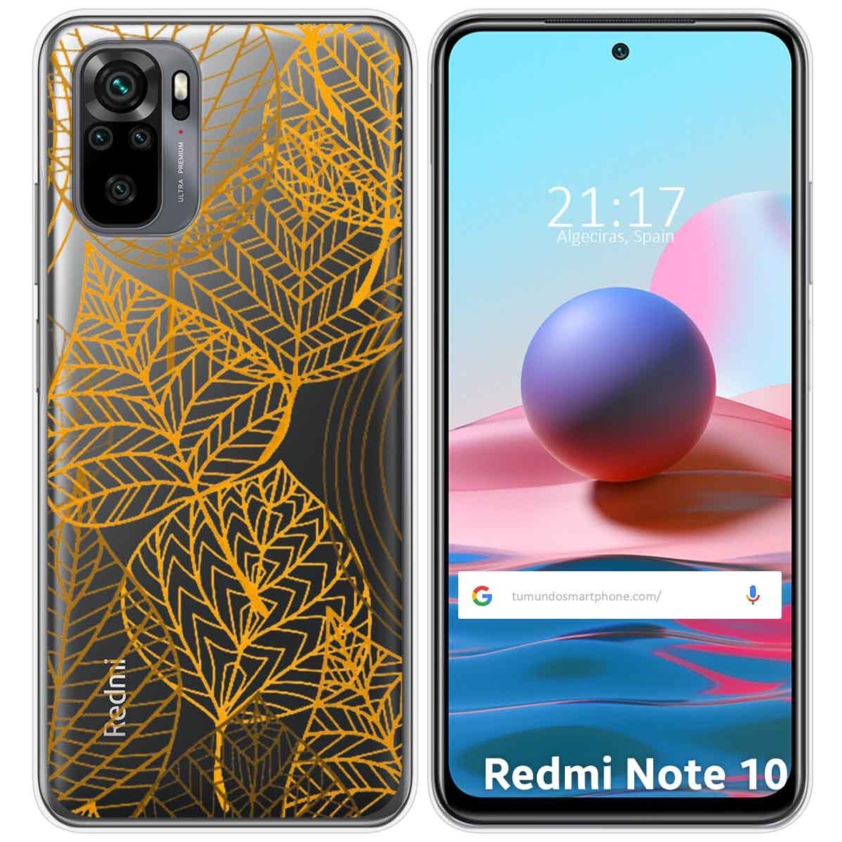 Tumundosmartphone Funda Gel Transparente para Xiaomi Redmi Note 10 / 10S diseño Hojas Dibujos