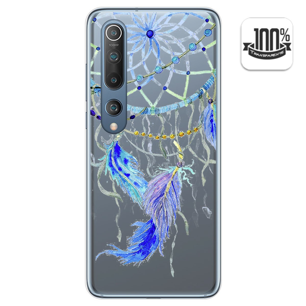 Tumundosmartphone Funda Gel Transparente para Xiaomi Mi 10 / Mi 10 Pro diseño Plumas Dibujos