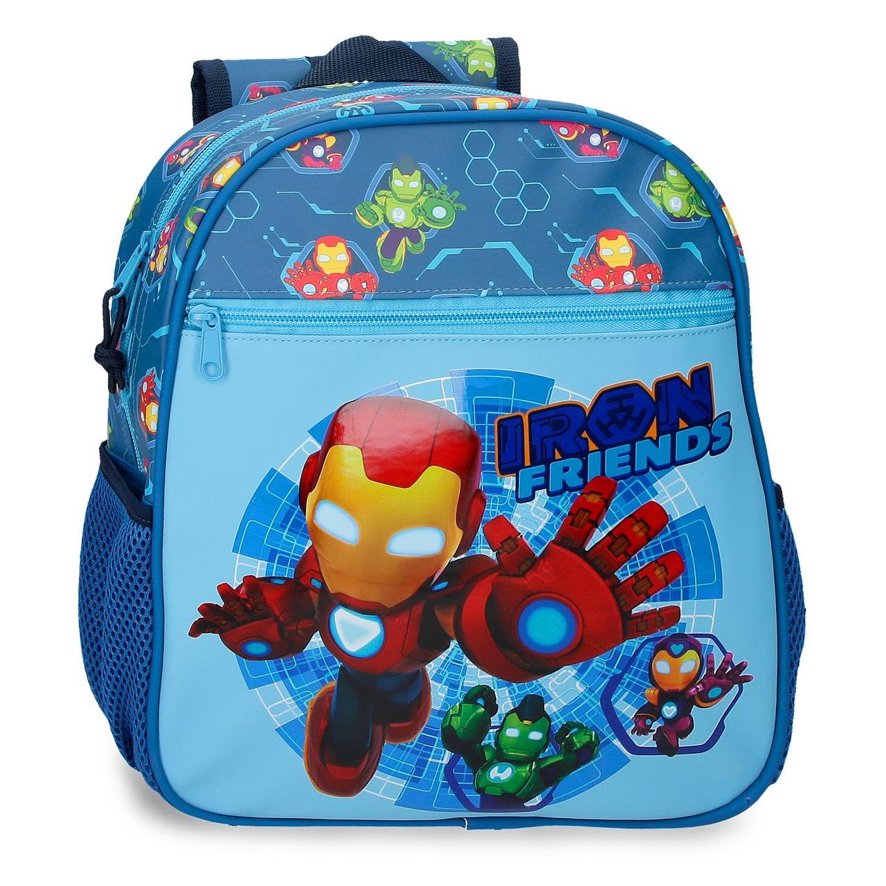 Mochila escolar adaptable a carro Iron Friends 27x33x11cm Azul