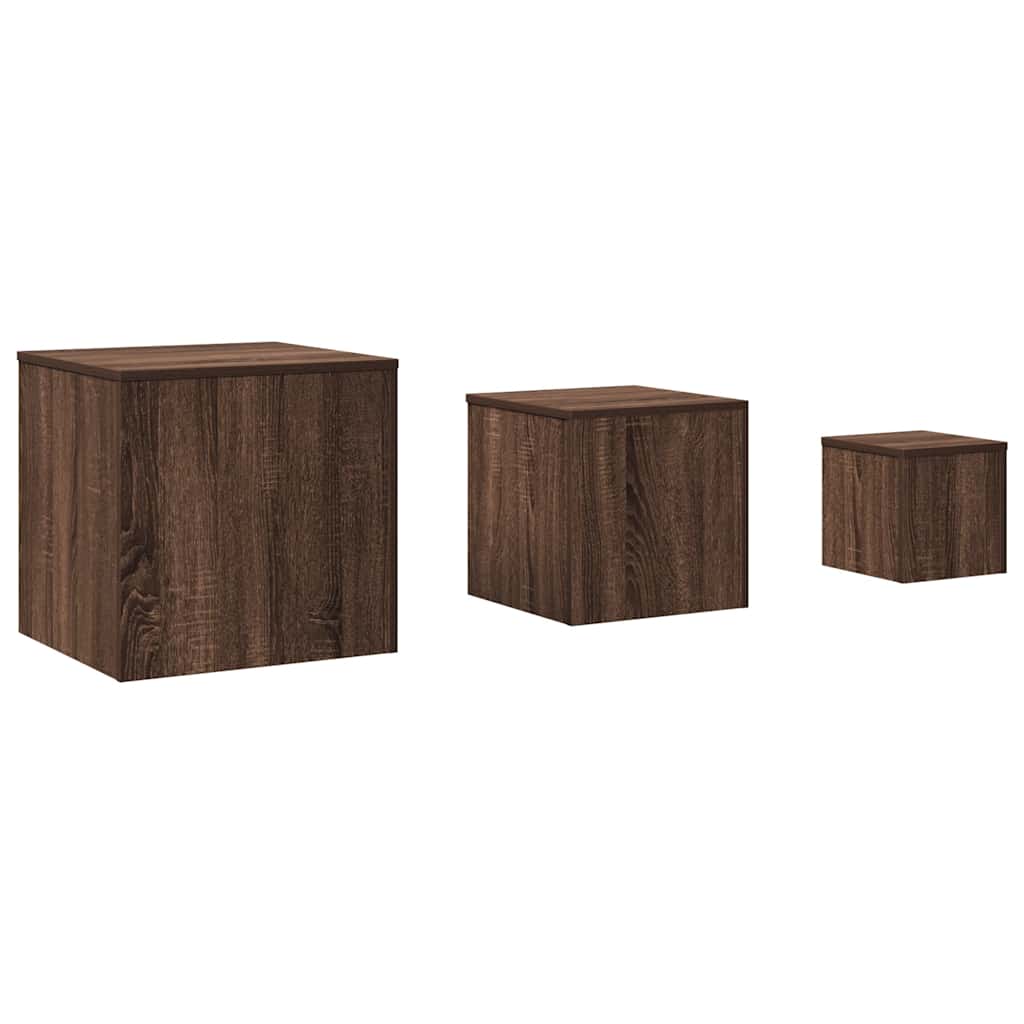 vidaXL Mesitas auxiliares 3 piezas madera contrachapada marrón roble
