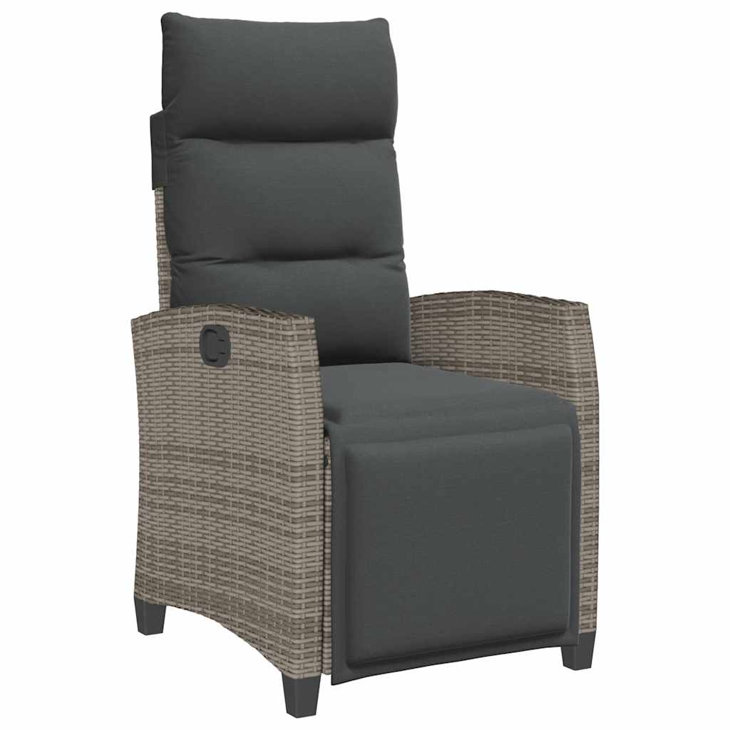 vidaXL Silla de jardín reclinable con mesa auxiliar ratán gris