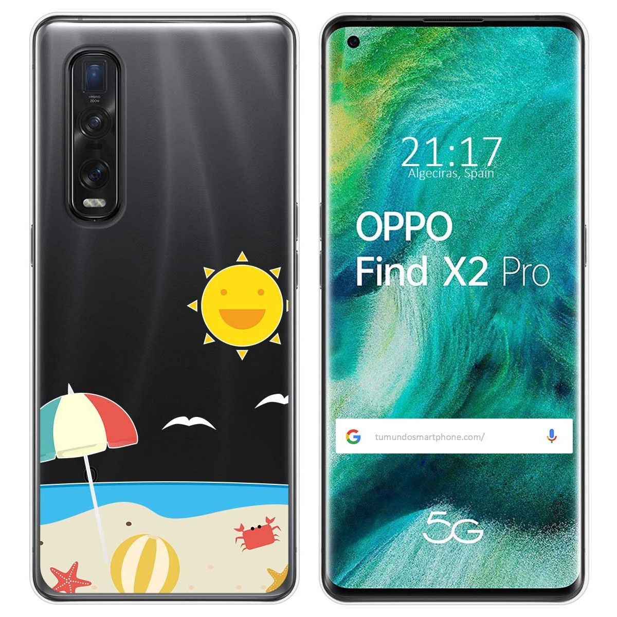 Tumundosmartphone Funda Gel Transparente para Oppo Find X2 Pro diseño Playa Dibujos