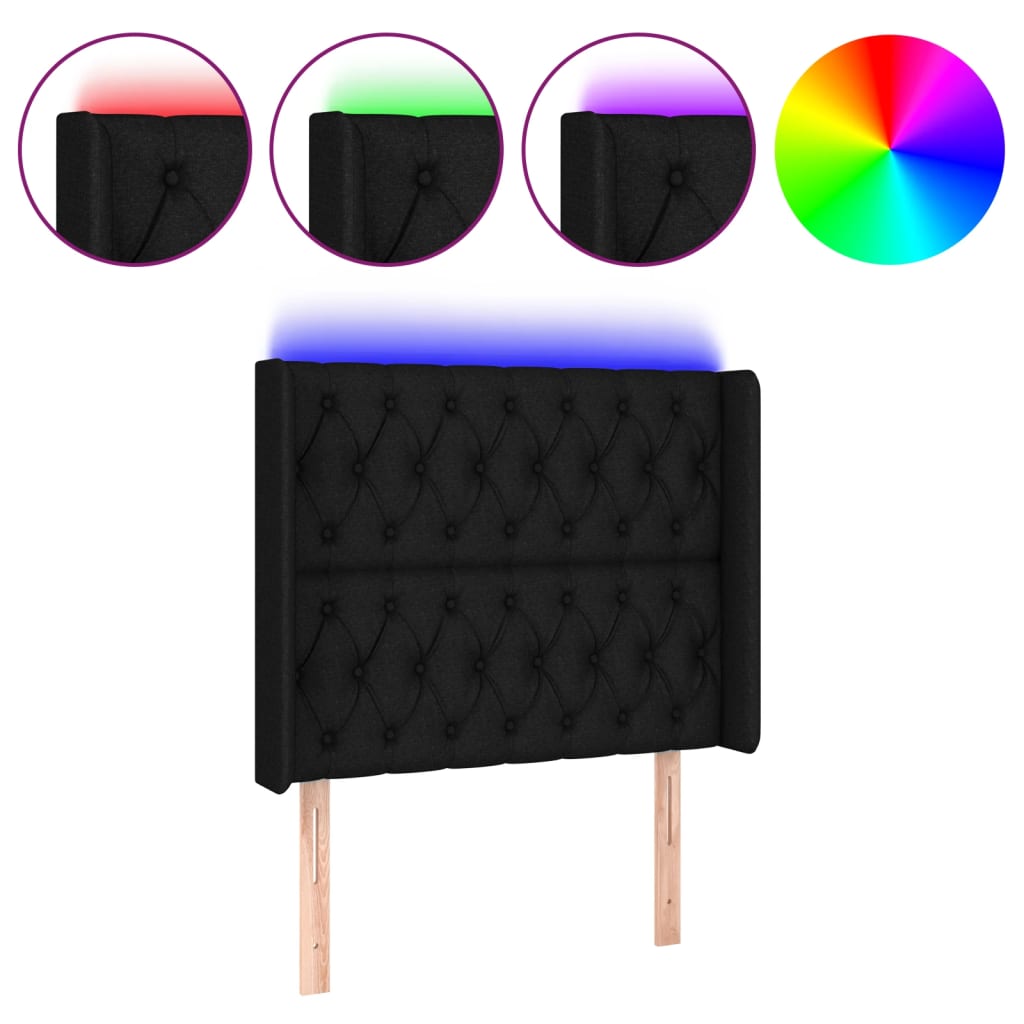 vidaXL Cabecero con LED de tela negro 103x16x118/128 cm
