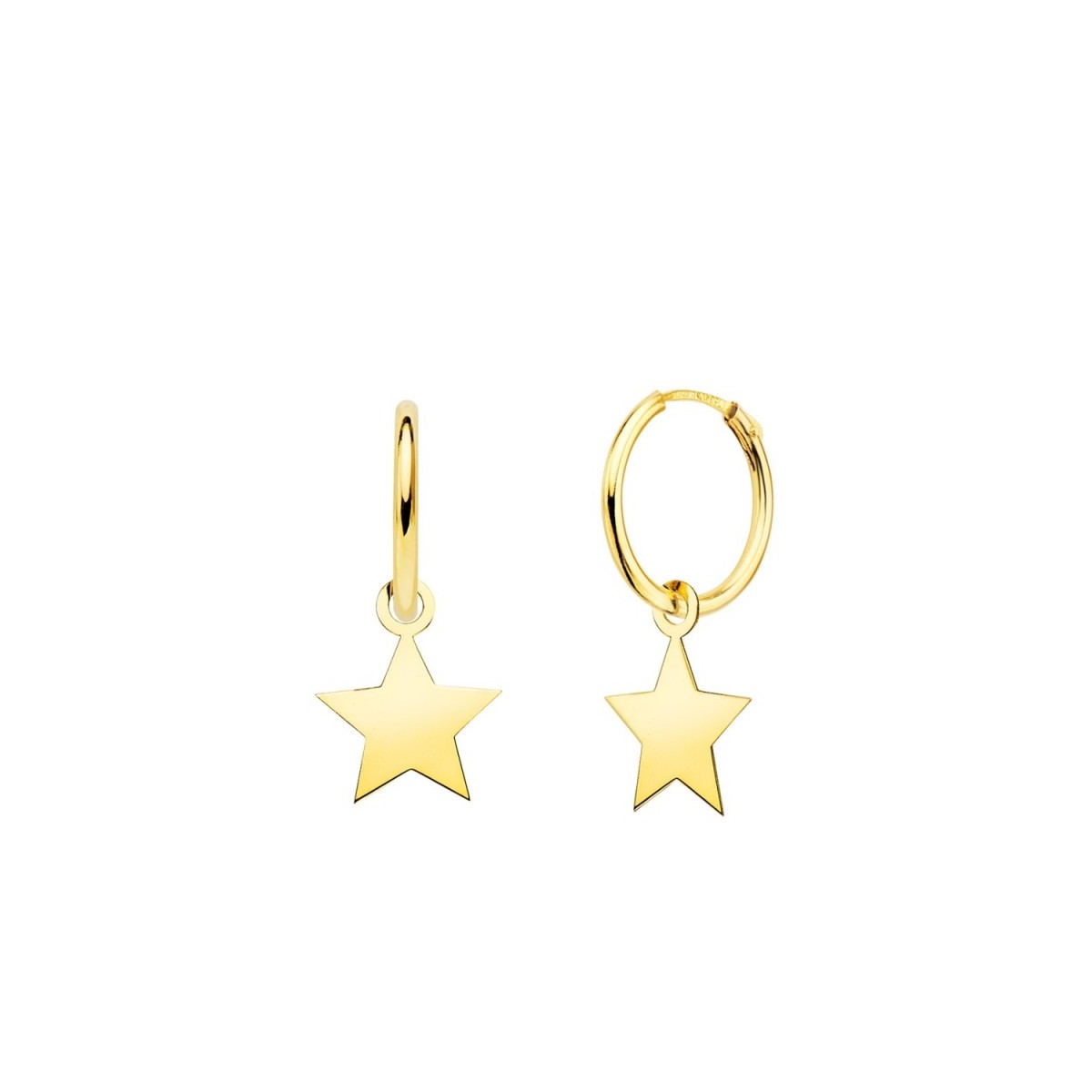 Pendientes oro 18k mujer aro 12 mm. combinado estrella lisa 10 x 10 mm.