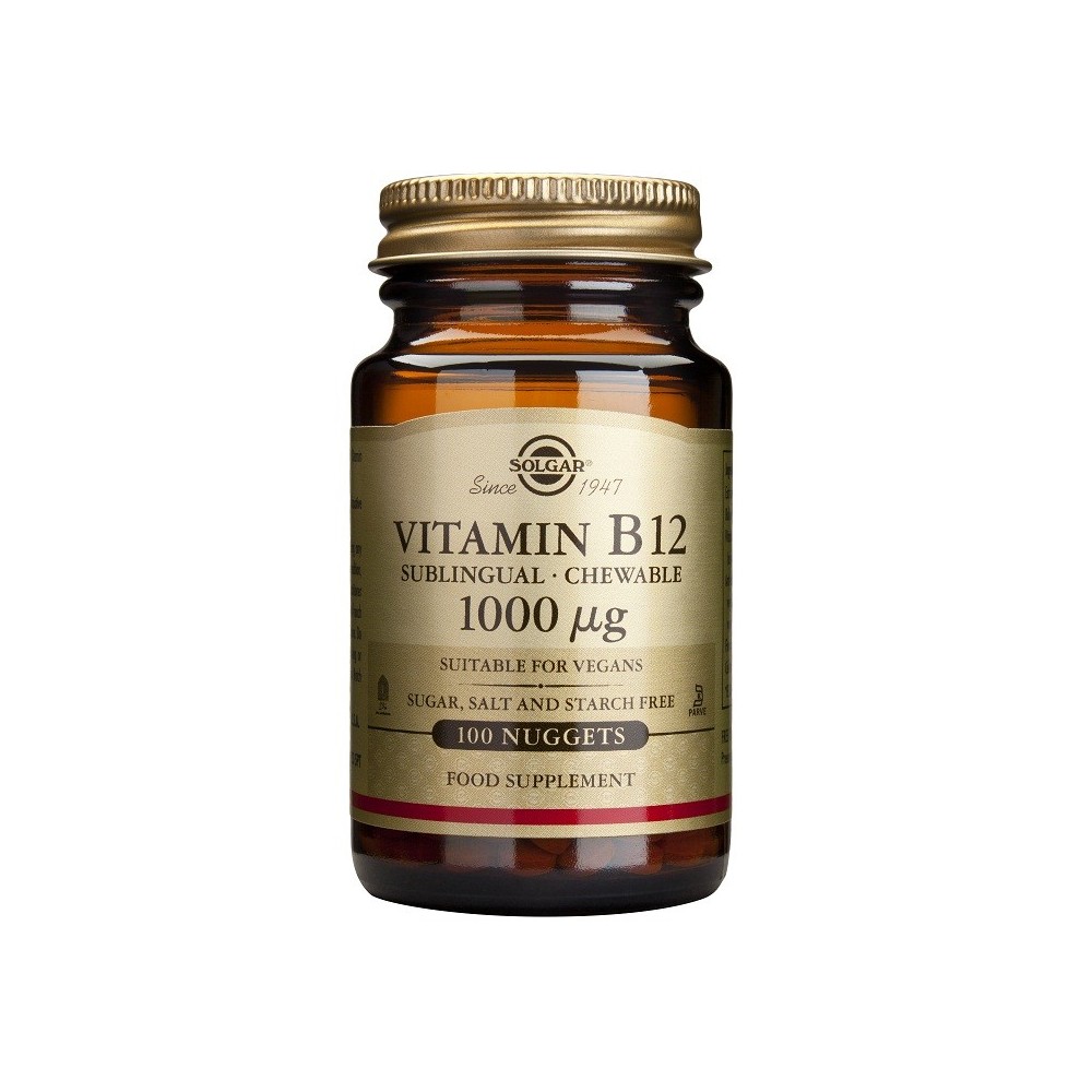Vitamina B12 1.000 μg (1.000 mcg) Cianocobalamina masticable (en 100 ó 250 comprimidos) de Solgar
