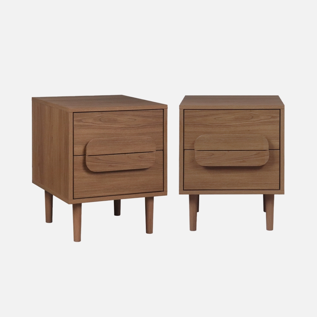 sweeek - Mesita de noche vintage efecto madera con 2 cajones, set de 2 , Juliana , 40x40x50
