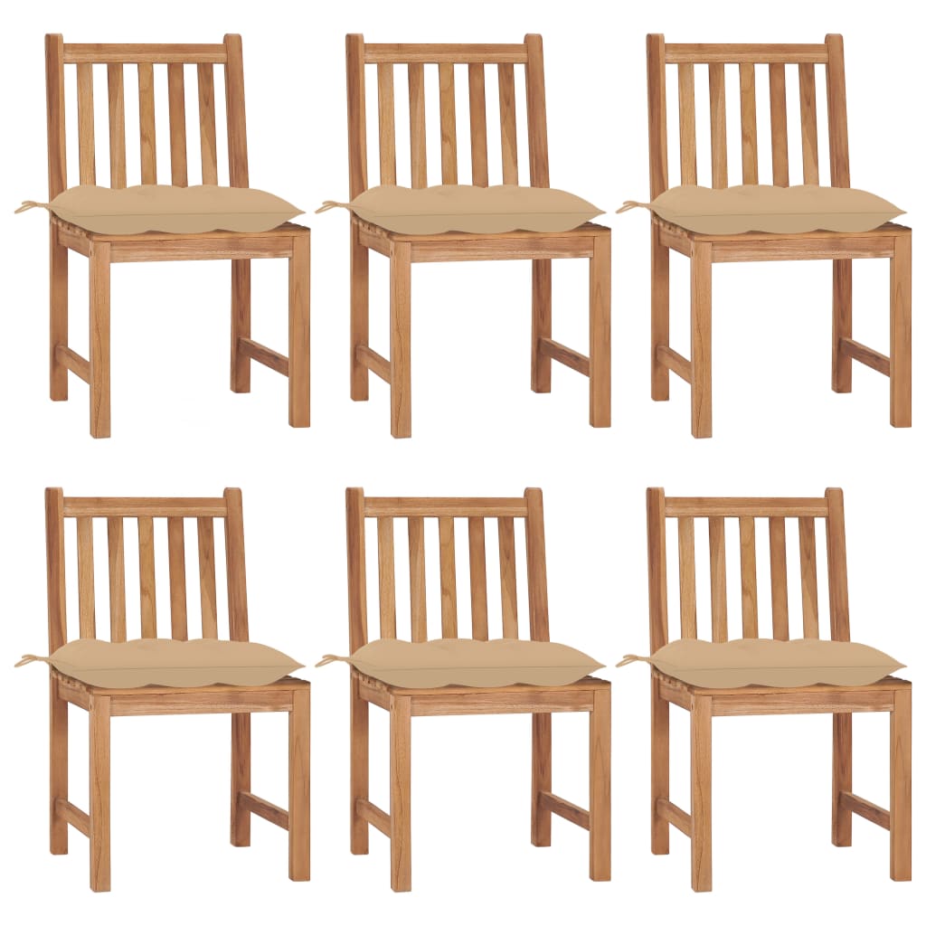 vidaXL Sillas de jardín 6 unidades con cojines madera maciza de teca