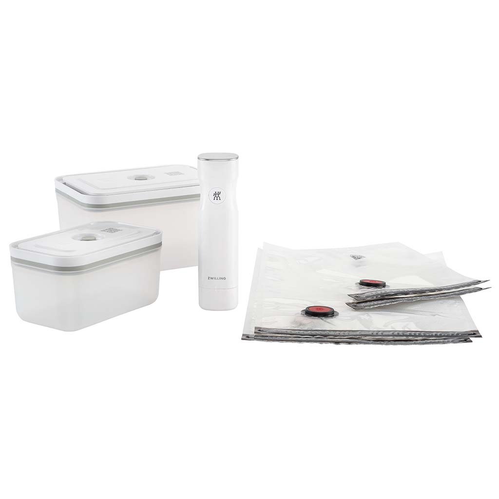 Set de Envasado al Vacío 7 Piezas Fresh&Save de Zwilling con Bomba Inalámbrica, 4 Bolsas Reutilizables y 2 Recipientes para Conservación