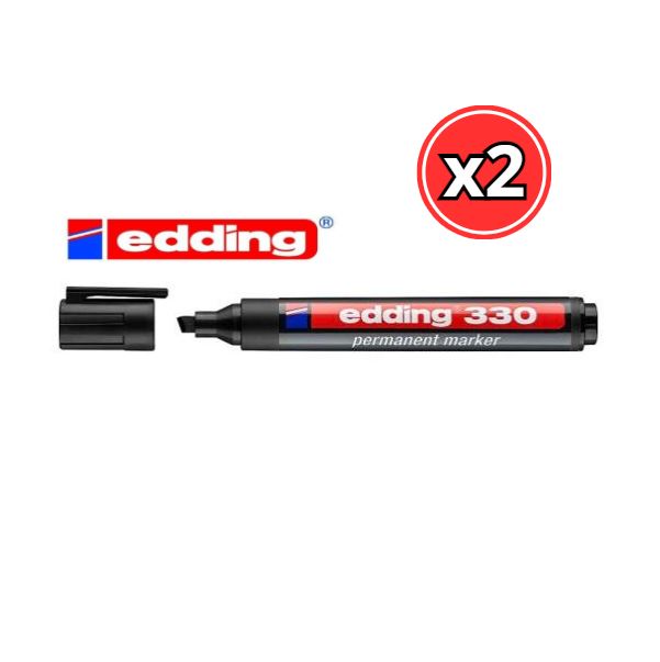 ROTULADOR PERMANENTE EDDING 330 AZUL, NEGRO, ROJO Y VERDE PUNTA BISELADA - PACK DE 2 UNIDADES