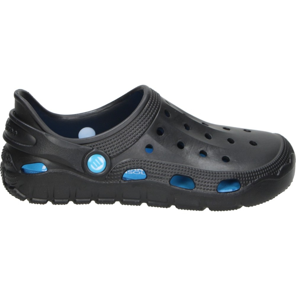 MTNG | Zuecos Barefoot Mustang Free Care para Mujer – Chanclas Respetuosas Negras con Detalles en Azul – Chancletas con Tira Trasera Abatible – Cero Drop – Flexibles y Ligeras – Con Plantilla de Transición – Modelo 85516