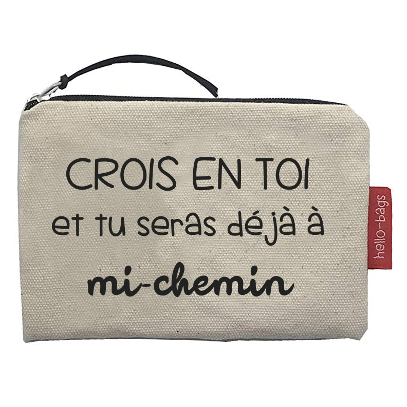Hello-Bags. Bolso Monedero / Billetero / Tarjetero con cremallera y forro interior. Exterior: Algodón 100%. Incluye sobre kraft de regalo. Modelo: "CROISENTOI". Crudo / Negro. 14x10 cm.