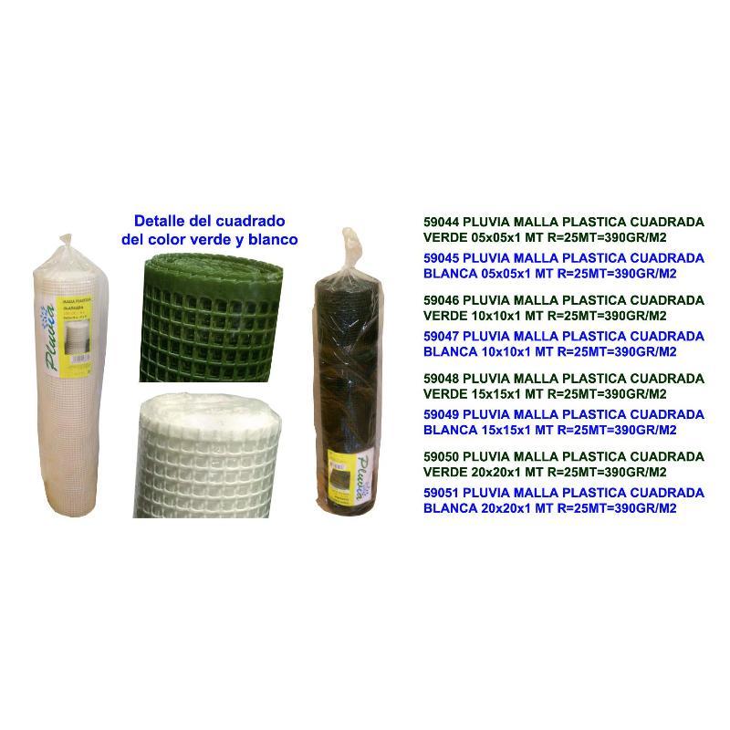 Pluvia malla plastica cuadrada 390gr-m2 blanca 05x05x1 mt r 25mt