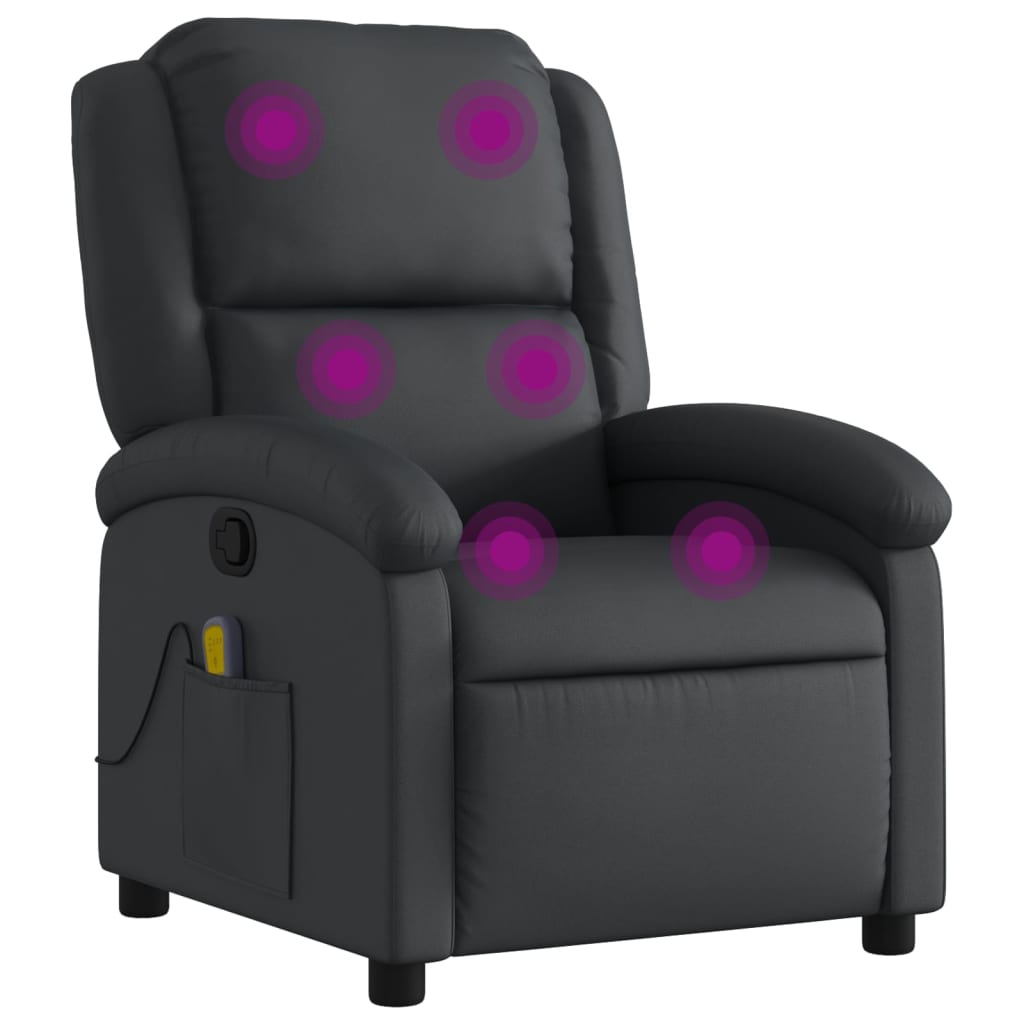 Vidaxl Sillón Reclinable de Masaje Cuero Auténtico Negro