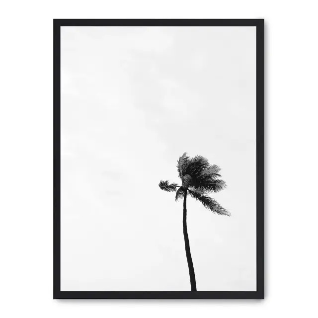 Cuadro palm from below 30x40cm, Póster impreso en papel de primera calidad de 180gr, montado sobre marco de madera MDF acabado en negro., Botánica - Palmeras