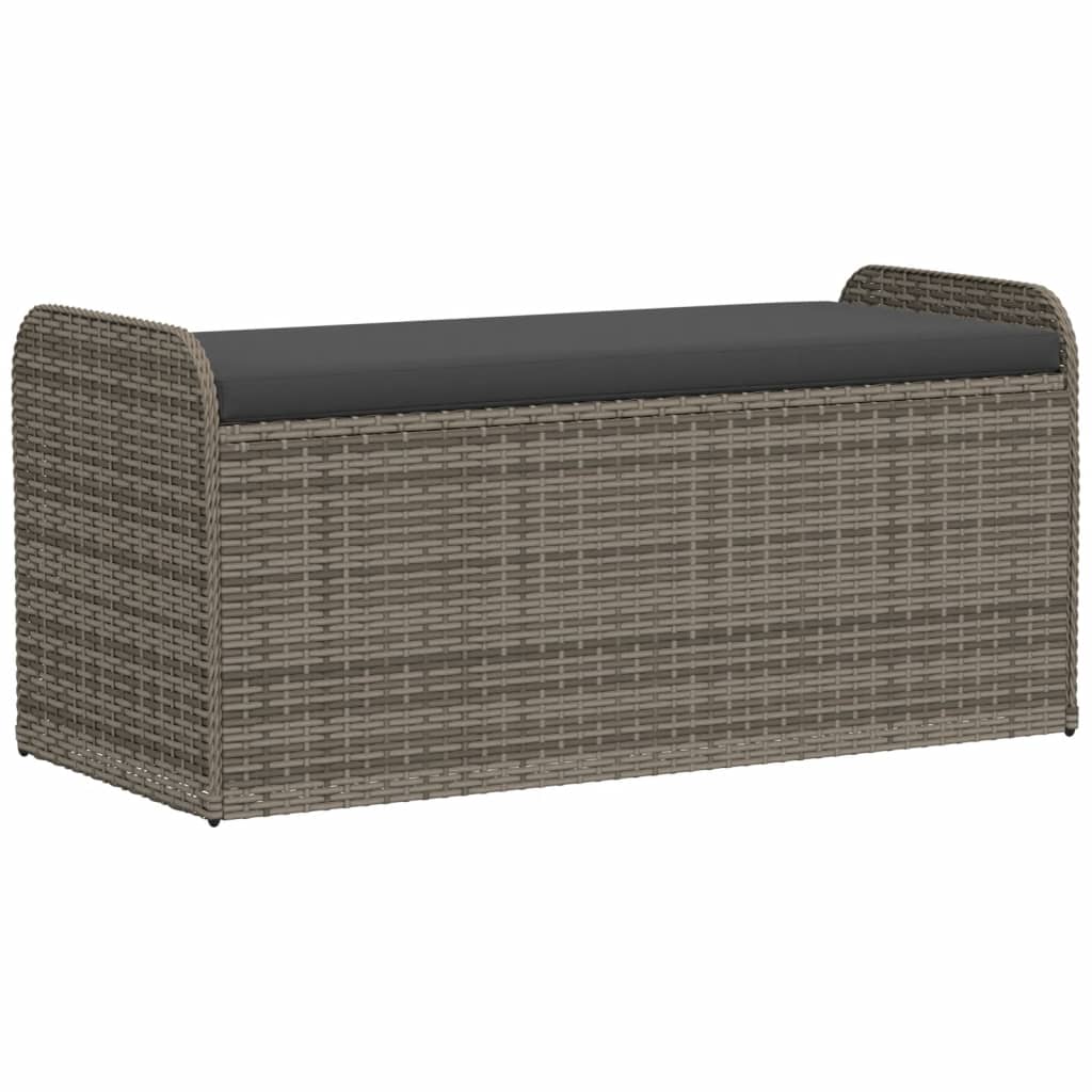 vidaXL Banco de almacenaje y cojín ratán sintético 115x51x52 cm en color Marrón/Negro/Gris | acolchados duraderos para sofás de jardín terraza exterior
