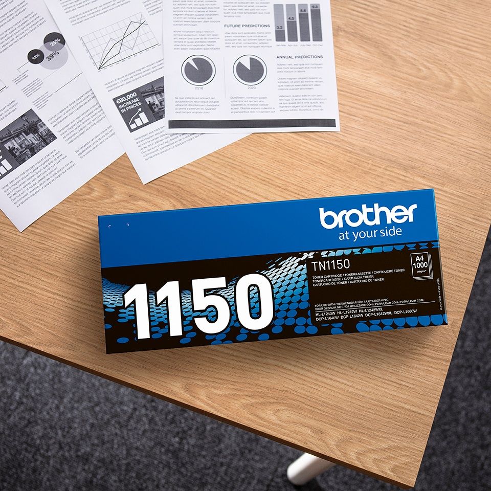 Brother - Tóner TN1150 negro para impresoras láser Brother, rendimiento profesional hasta 1.500 páginas, instalación sencilla y diseño ecológico