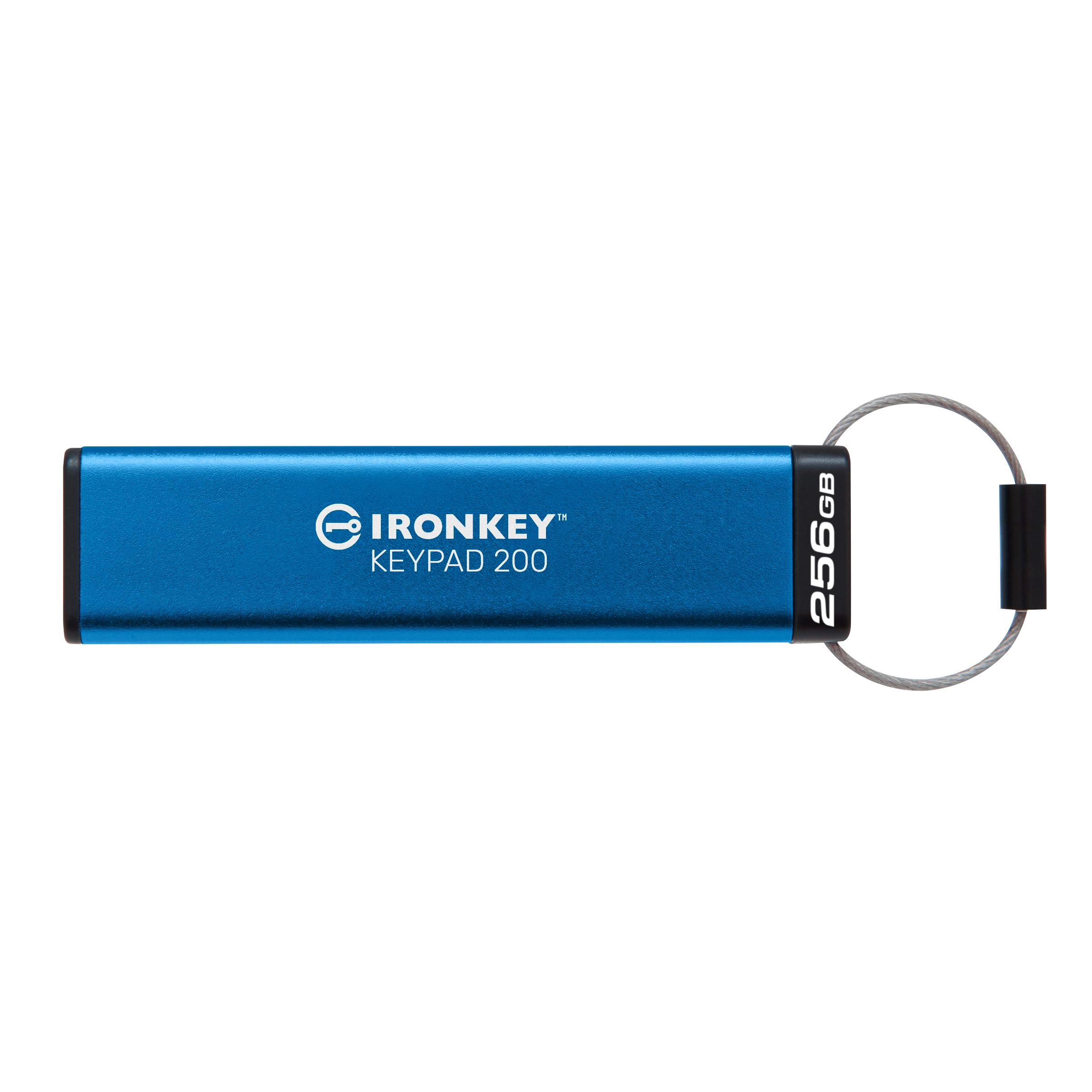 Kingston Ironkey Keypad 200 256GB Unidad Flash USB Cifrada | Teclado Alfanumérico | Acceso Multi-Pin | XTS-AES 256-bit | FIPS 140-3 Nivel 3 Certificado (Pendiente) | IKKP200/256GB, Azul