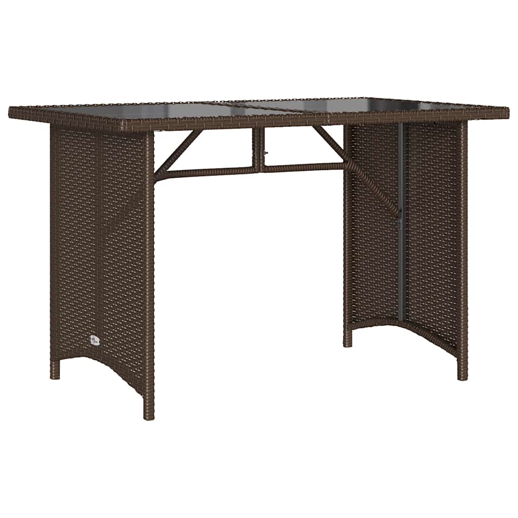 vidaXL Mesa de jardín superficie vidrio ratán PE marrón 110x68x70 cm