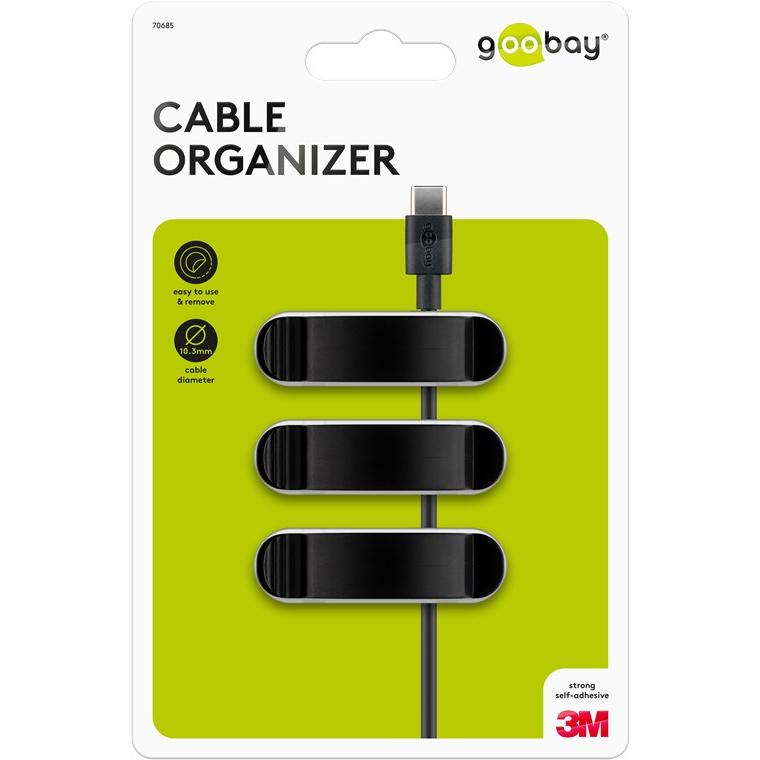 Goobay 70685 organizador de cables Escritorio/pared Clip para cable Negro 3 pieza(s)